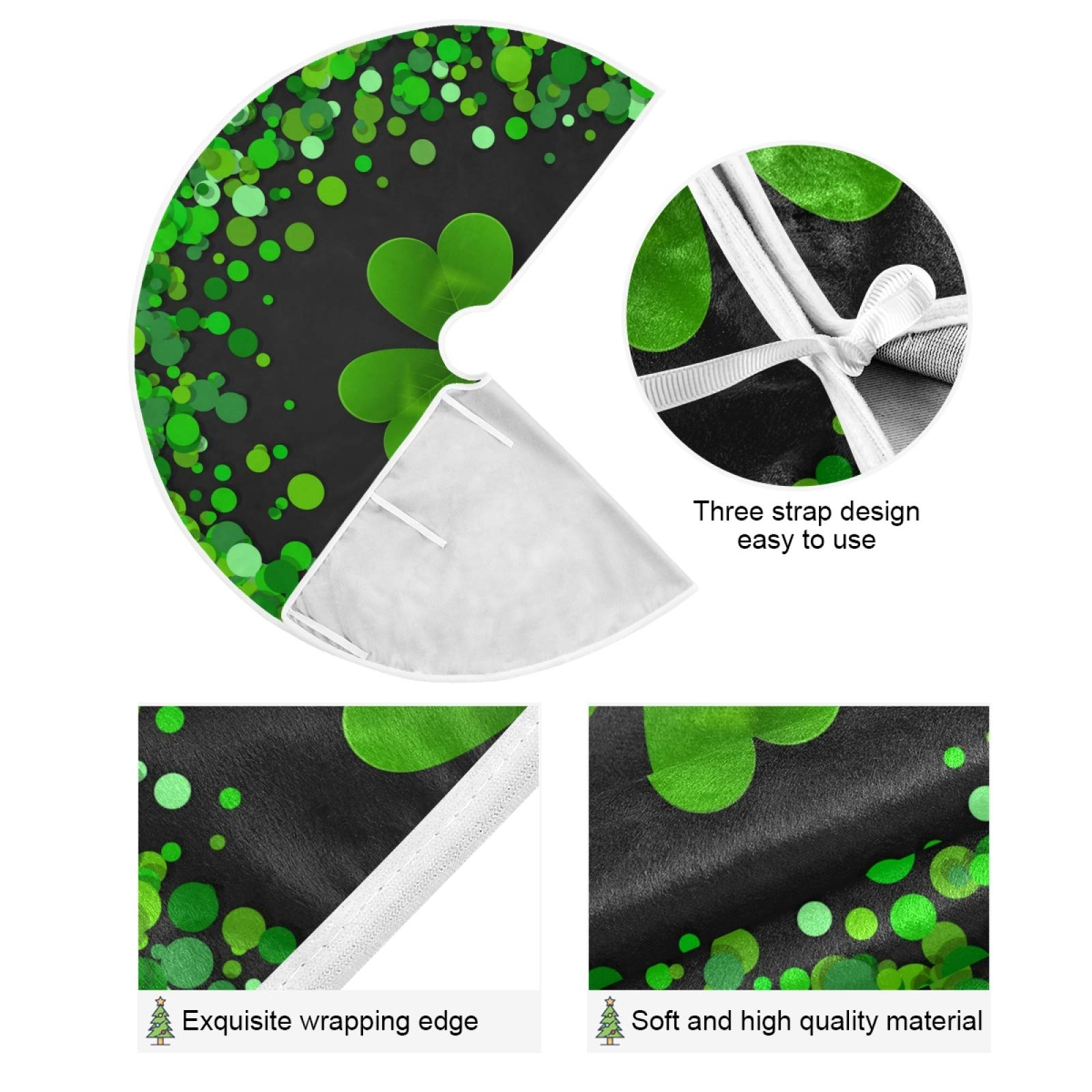 One Bear St. Patrick's Day Tree Skirt Large Shamrocks Green Clover Leaves Mat Xmas Holiday Home Party Decorations 48inch