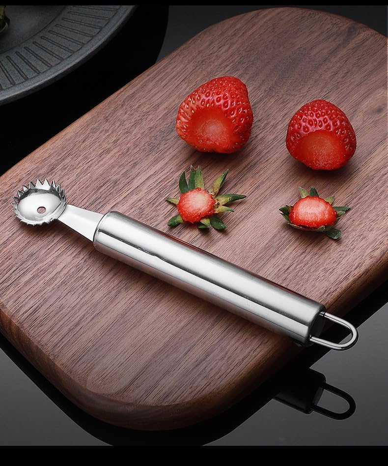 Miniatura 8 de Herramienta de descorazonador de tomate de acero inoxidable, 2 piezas, herramienta para descorazonador de tomate multifunción para fresa, tomate,