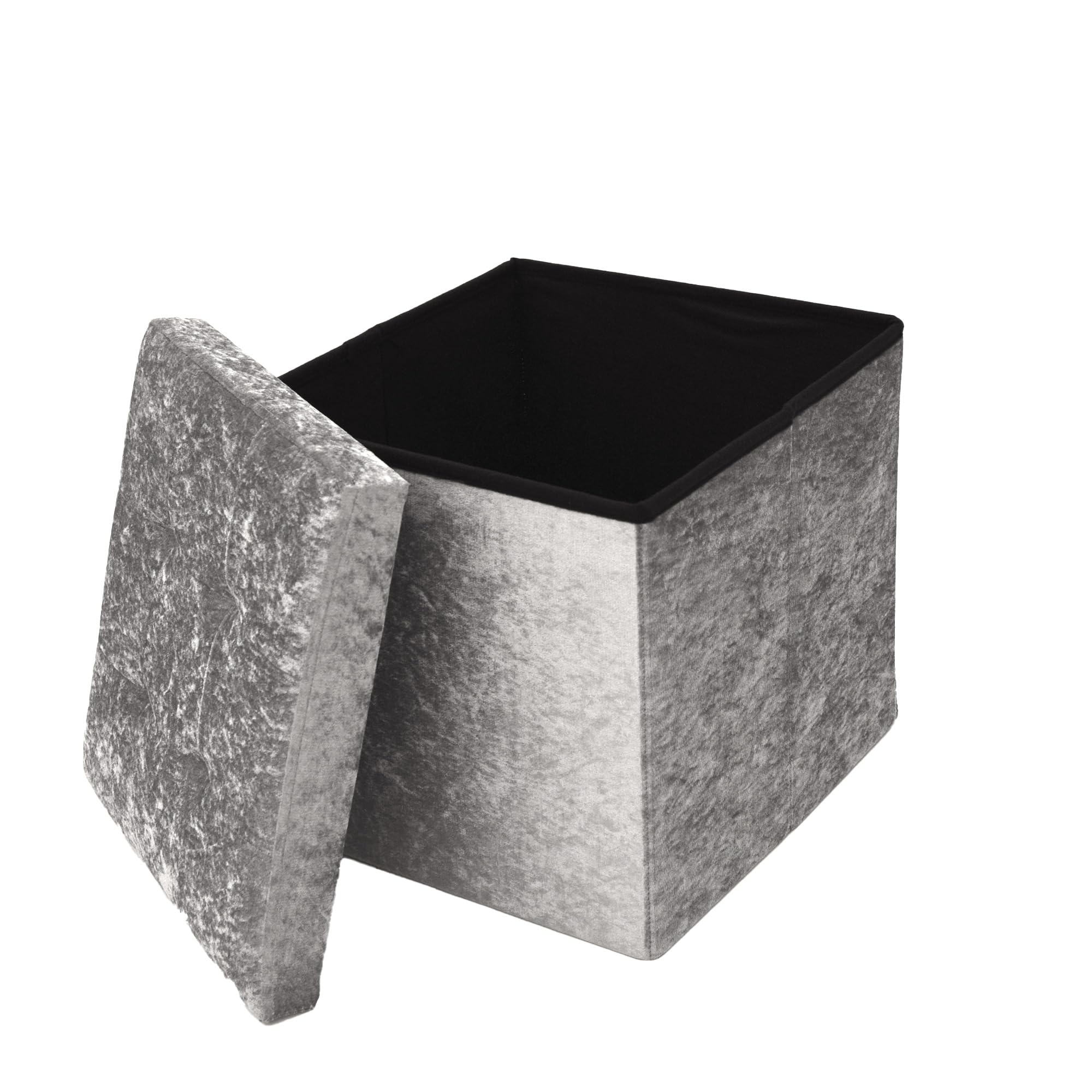 Libbi Lou Grey Velvet Foldable Footstool/Ottoman Storage Box | 38 x 38 x 38 cm | Footstool for Home, Office or Bedroom | Store up to 20kg