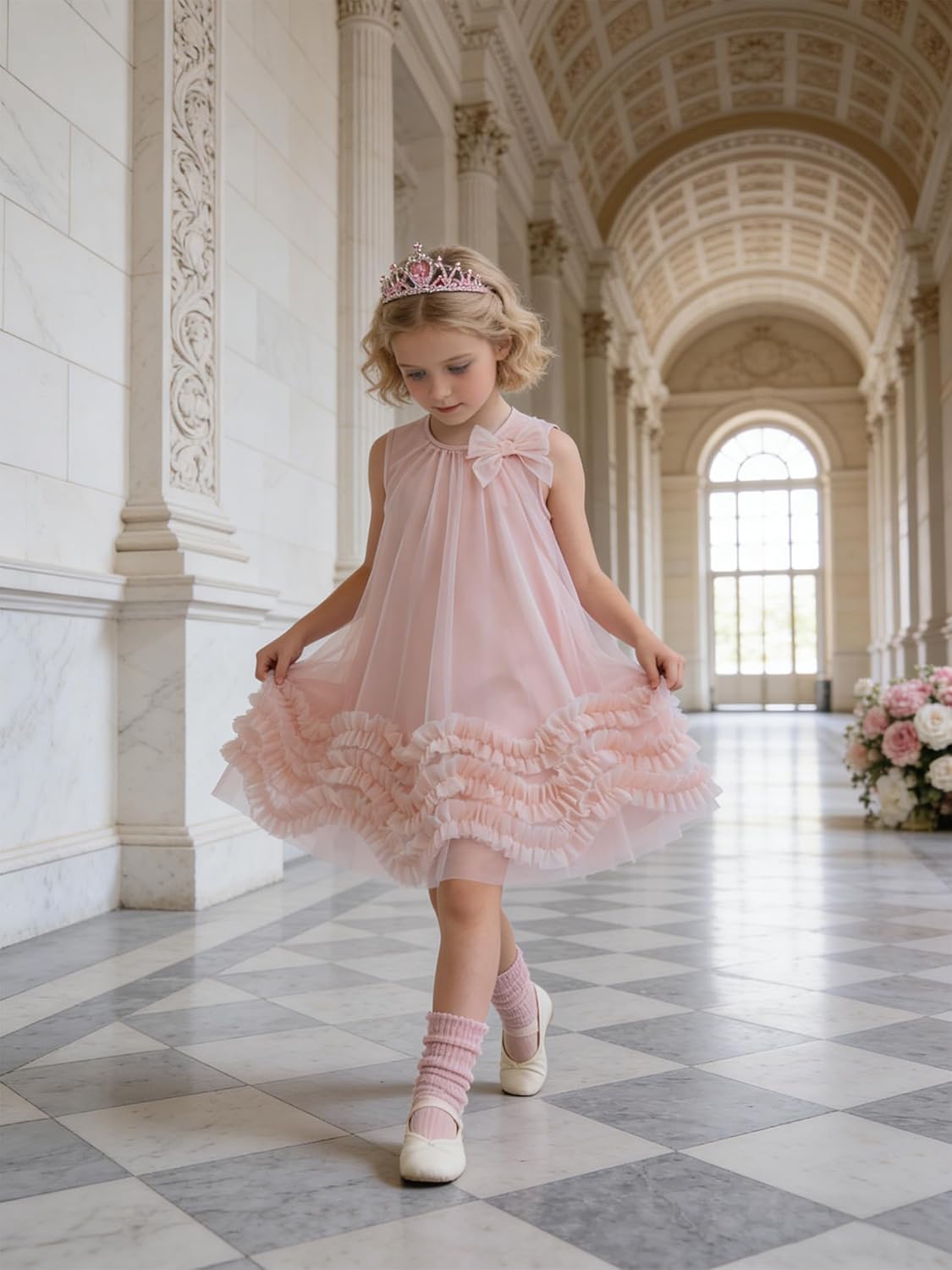 Girls Dress Girl Tulle Dresses Sundress Princess Wedding Sleeveless Flower Dress Toddler 4-12Y