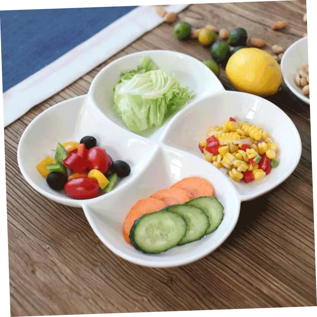 Plateau-Repas Compartimenté en Céramique à 4 Compartiments Blanc