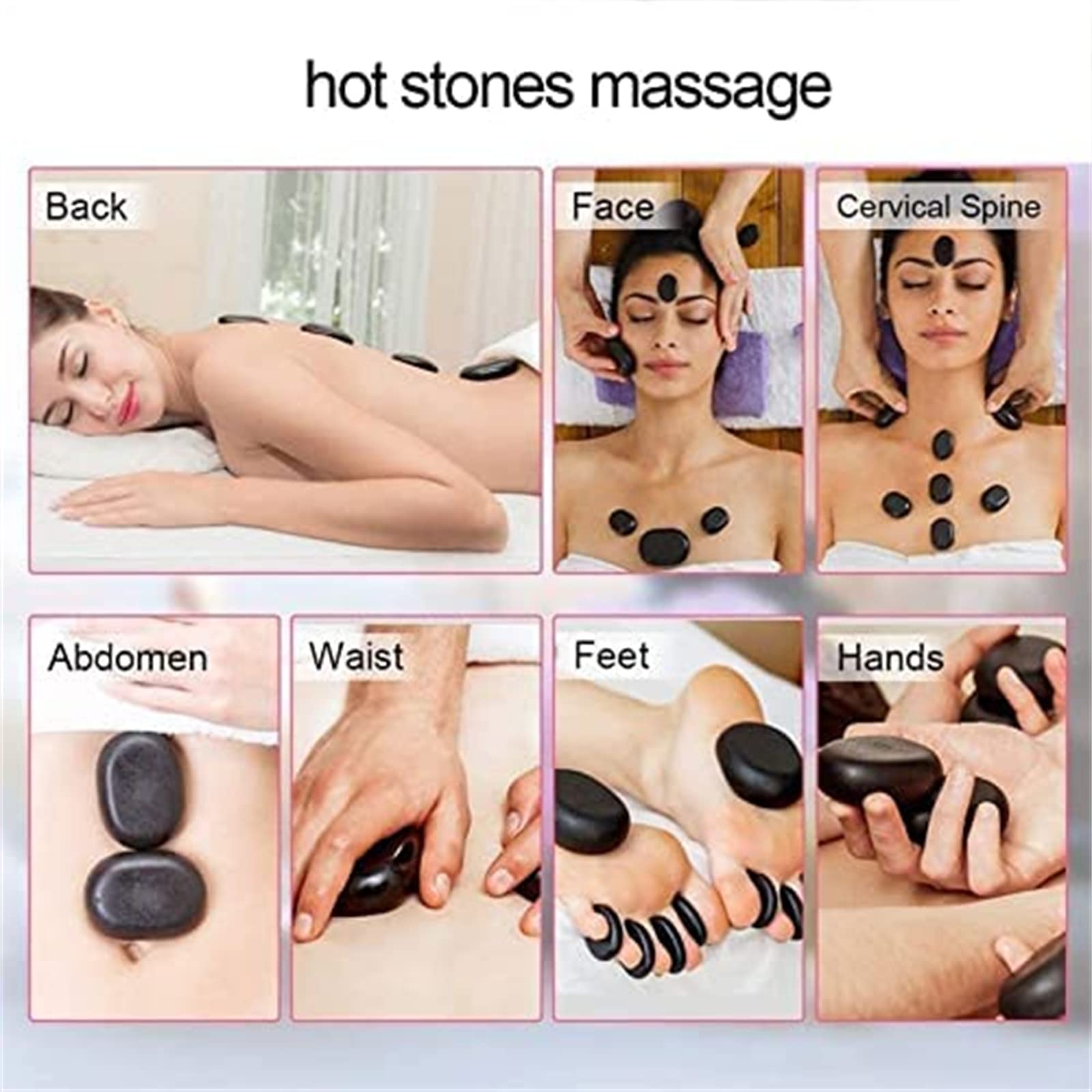 Juego de 20 piedras de masaje de piedra caliente para masaje, calentador de basalto, caja térmica para spa, bienestar y relajación