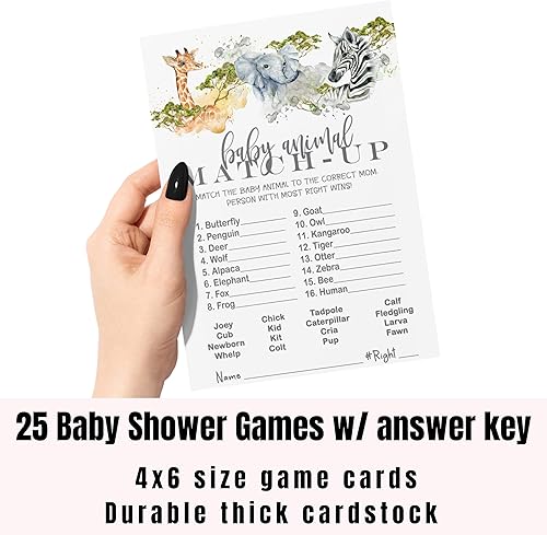 Miniatura 5 de Juego de baby shower de selva a juego de animales para todas las ocasiones, actividades divertidas de adivinanzas, ideas de género neutro, 4 x 6,