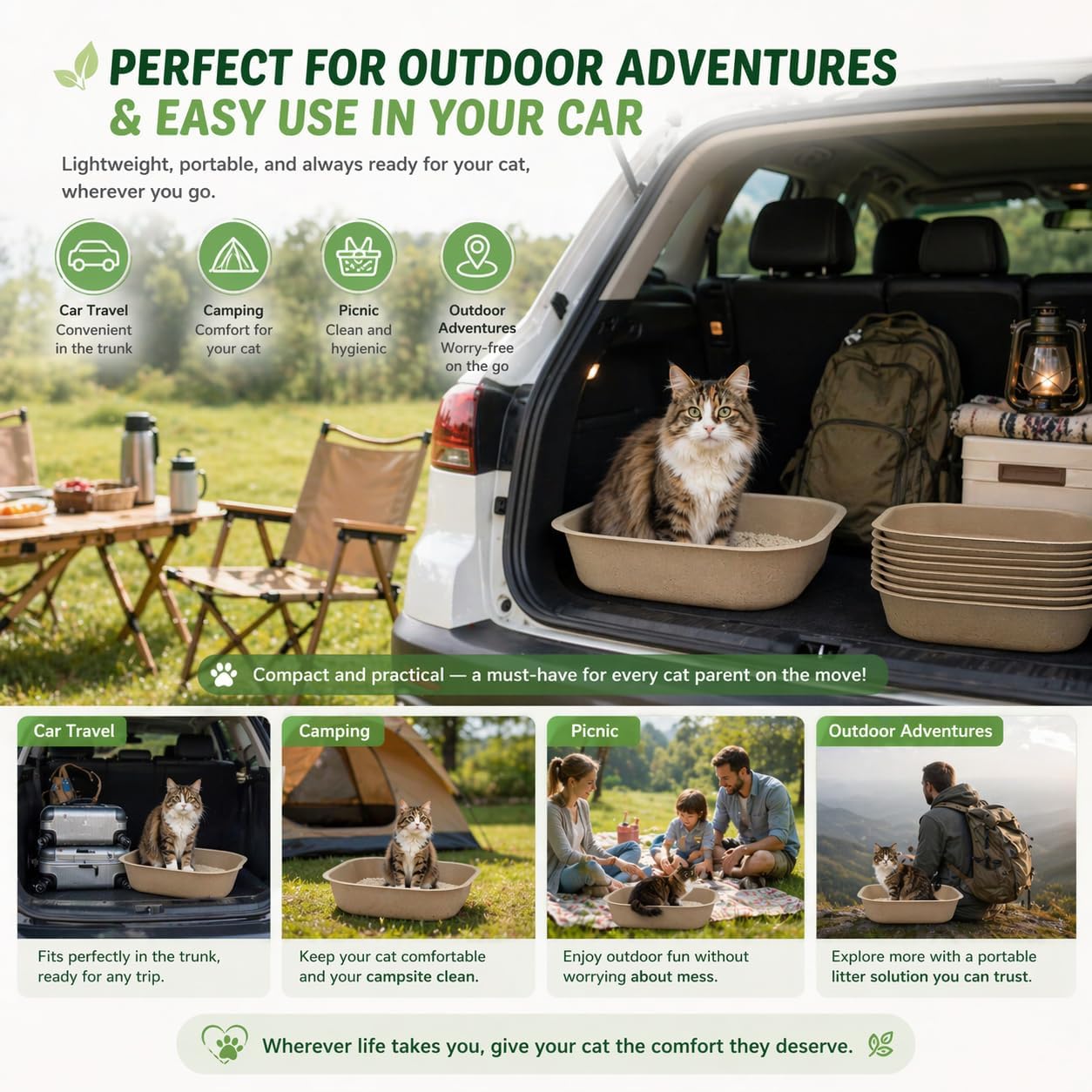 12-Pack Disposable Litter Boxes for Cats, Dourable Portable Waterproof Cat Box Disposable, Large Size 17.3"x14.8"x4"Eco-Friendly Odor Control Cat Litter Box for Cats & Kittens