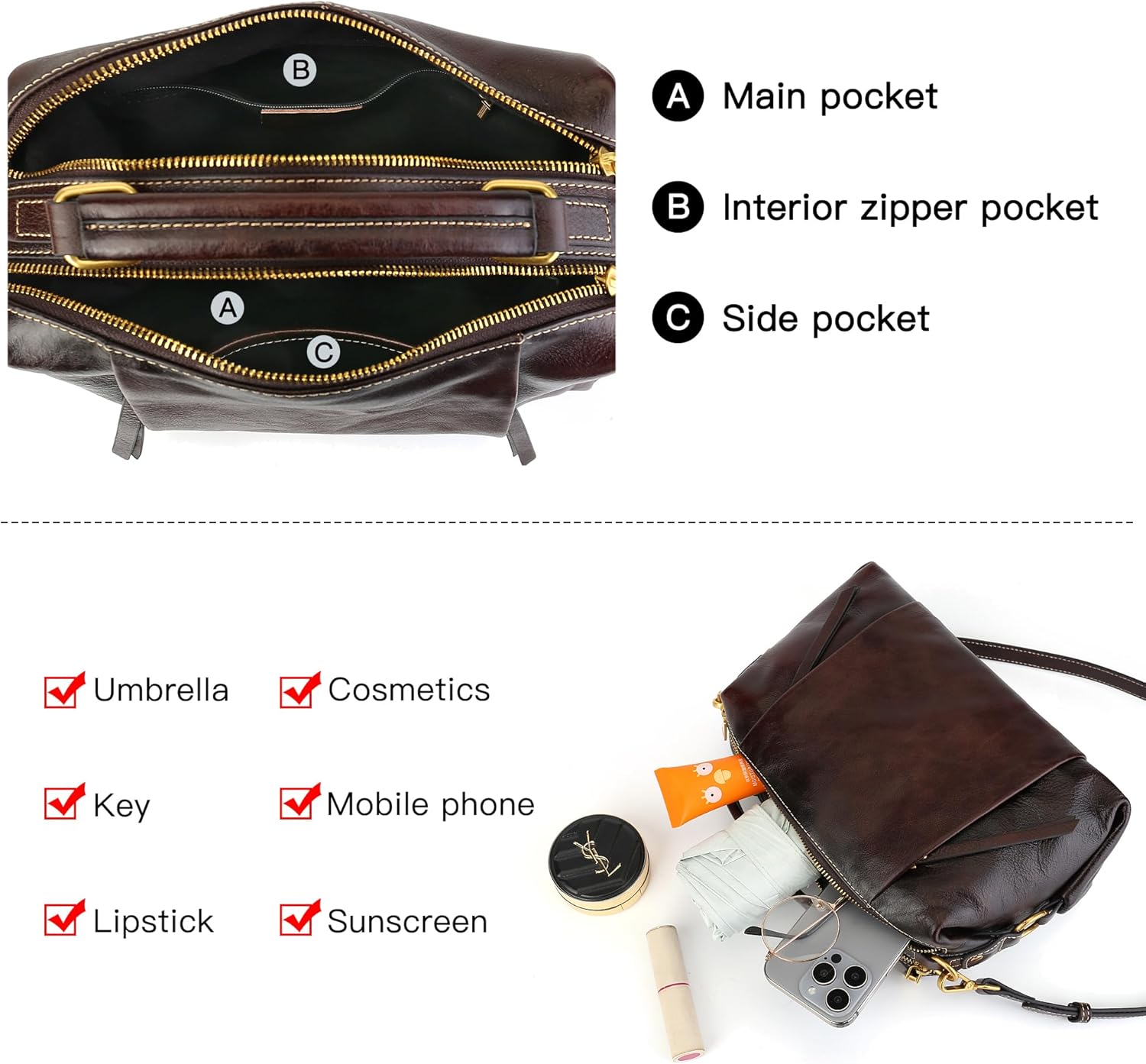 Genuine Leather Crossbody Bags for Women Wristlets Handbags Purse Small Satchel Clutch Shoulder Bag - Image 6