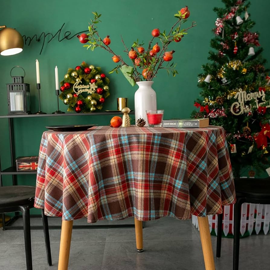 Amazon|KOZMAX クリスマスの赤い格子縞のテーブル クロス、赤と黒の