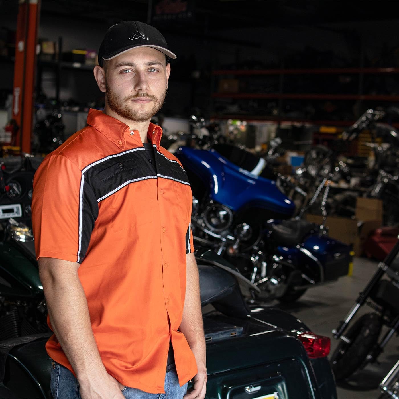 Milwaukee Leather MDM11670.144 Men's Black w/Orange Button Up Heavy-Duty Work Shirt for | Classic Mechanic Work Shirt - Image 3