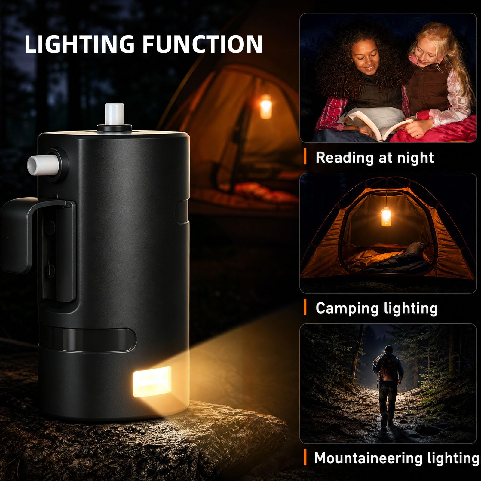 Doccia Esterna Portatile, IPX7, Impermeabile, con Luce LED, Batteria 4400mhA, Ricarica USB, Pompa Doccia elettrica+Borsa d'Acqua da 20L, Adatta per Escursionismo/Backpacking, Campeggio