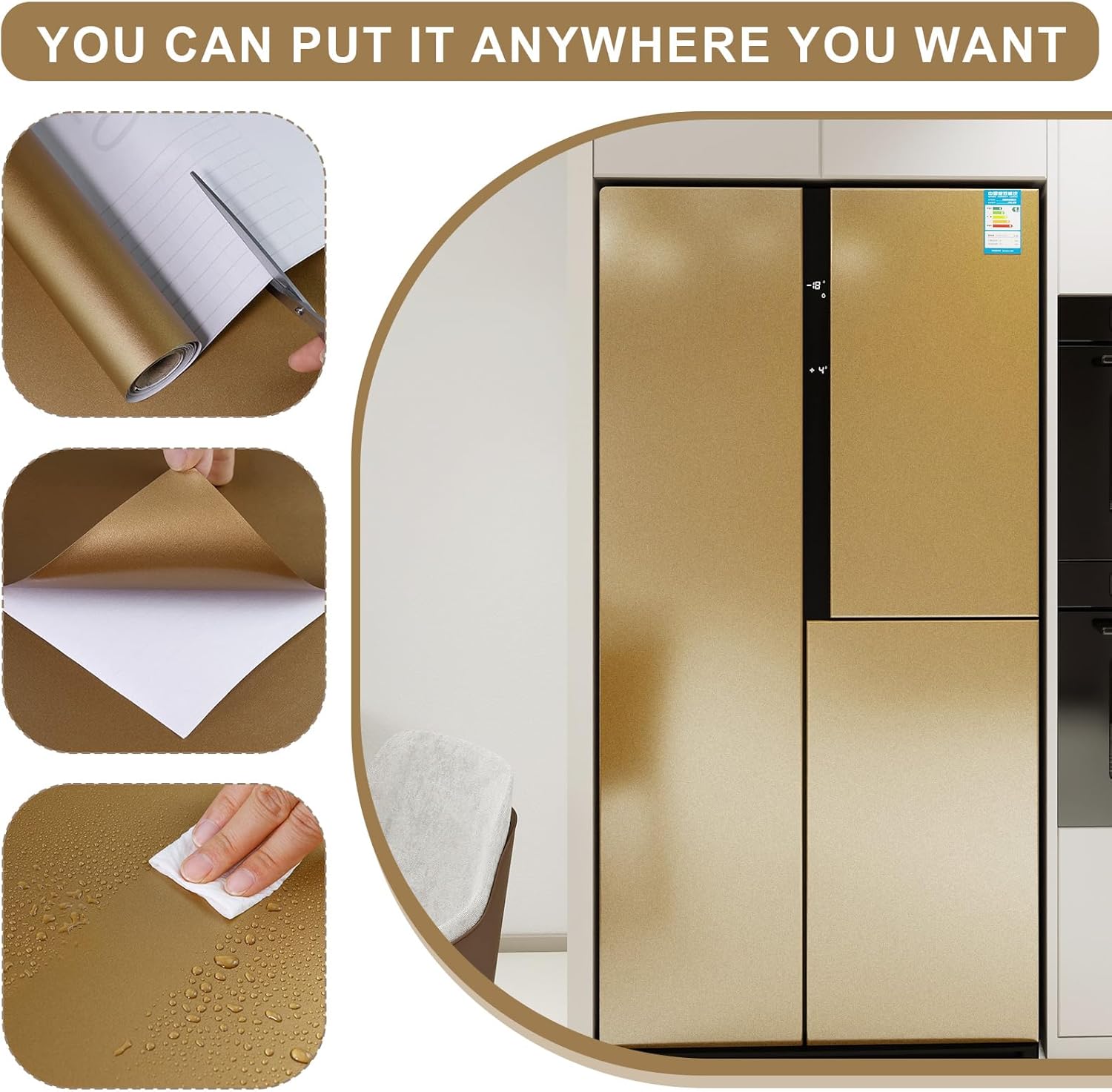 Dark Gold Contact Paper for Countertops 15.7" x 472" Thick Metallic Peel and Stick Wallpaper Modern Removable Self Adhesive Vinyl Wallpaper for Kitchen Refrigerator Cabinets