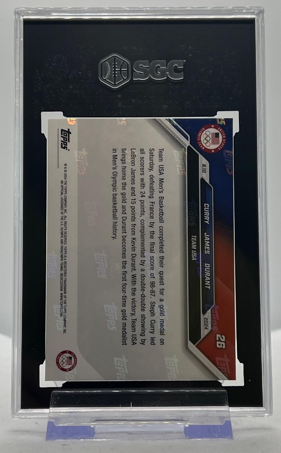 Steph Curry, Lebronn James & Kevin Durant Graded SGC Authentic USA Olympics Team Collectible Basketball Card - 2024 Toppss Now Basketball Card #26 (USA Olympics)