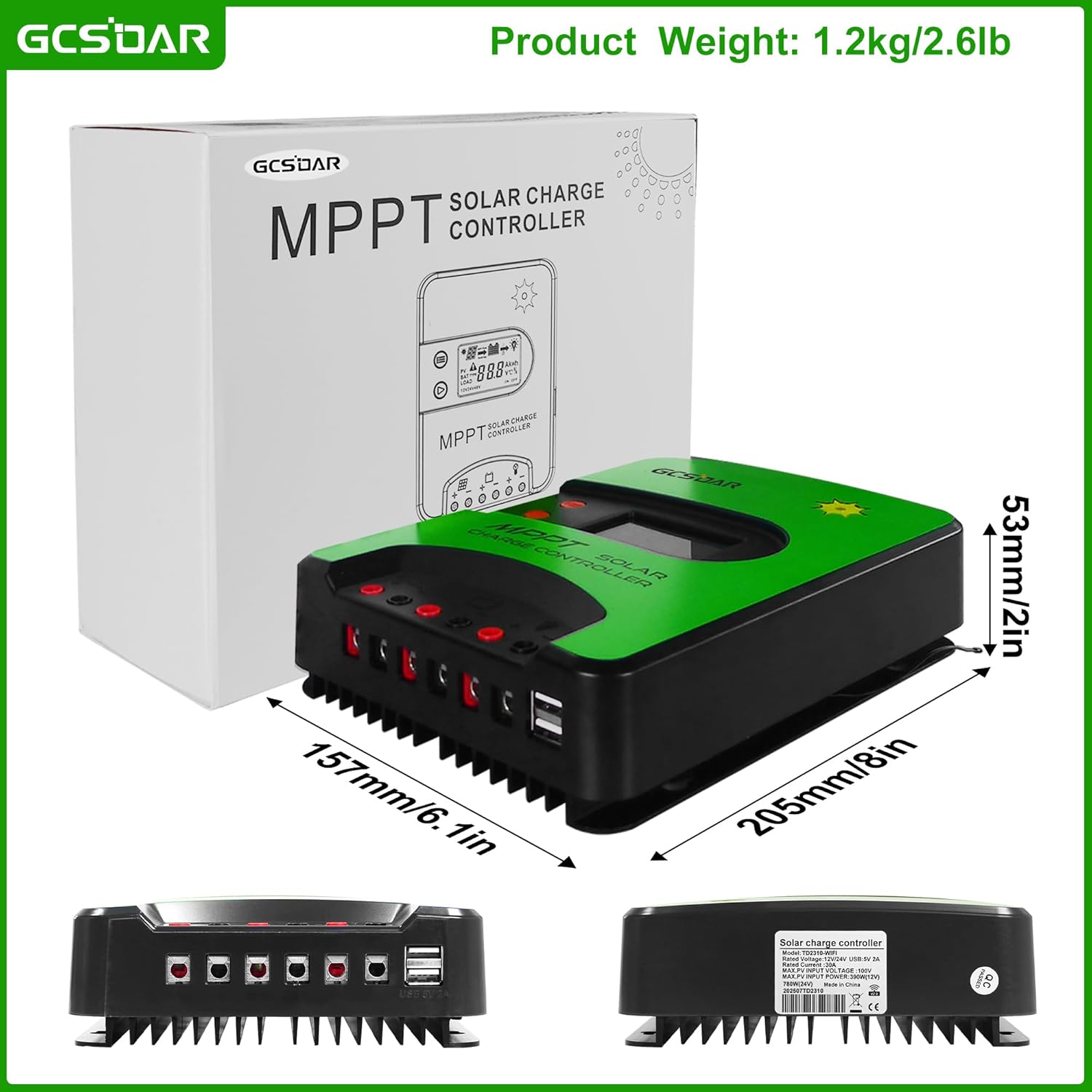 MPPT Solar Charge Controller 30A 12V 24V Auto Max PV 100V, Built-in WiFi Adapter APP Remote Monitor LCD Display Solar Panel Charger Regulator for Gel Sealed Flooded Lifepo4 Lithium BAT