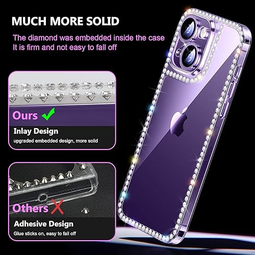 Miniatura 5 de Bonitec Funda compatible con iPhone 14 para mujeres y niñas, con purpurina 3D, funda de lujo brillante y bonita, con diamantes de imitación, funda
