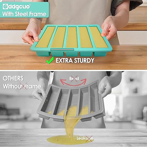 Miniatura 3 de GDDGCUO Moldes de silicona para mantequilla con tapa, bandeja de mantequilla antiadherente con cuchillo de mantequilla y espátula, marco de acero