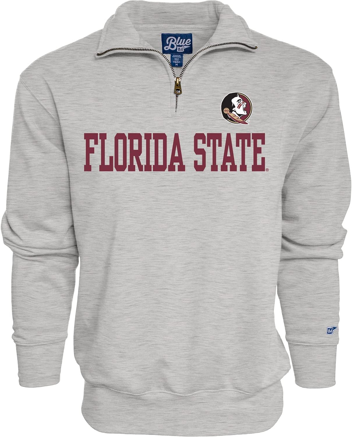 Blue 84 Men's Florida State Seminoles Quarter Zip Sweatshirt Grey, Grey, Medium