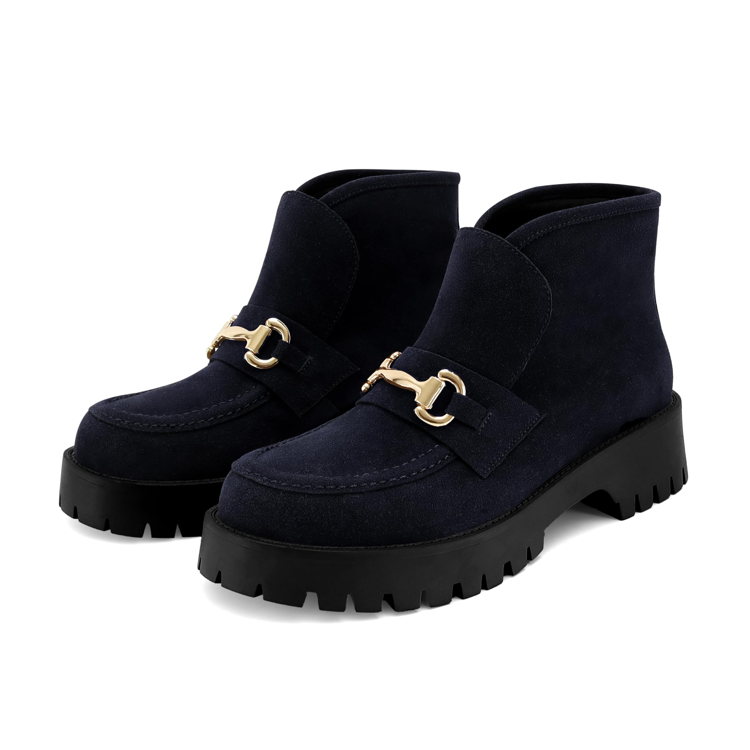 SOVANYOU Womens Platform Ankle Boots Round Toe Chunky Heel Booties Slip On Comfortable Short Boots for Fall Winter