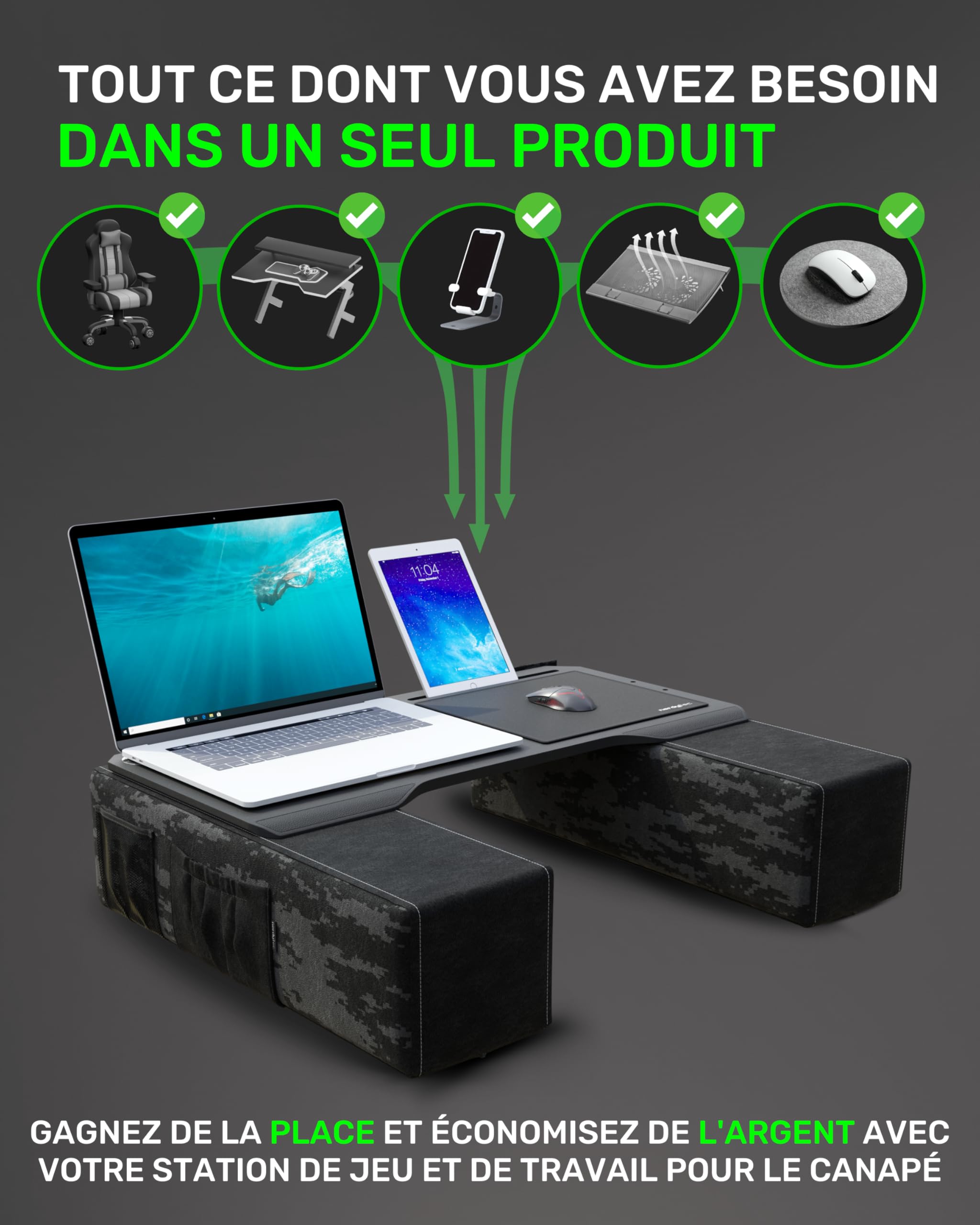 Couchmaster® CYBOT Lapdesk Ergonomique pour Ordinateurs Portables sans Fil avec Coussins