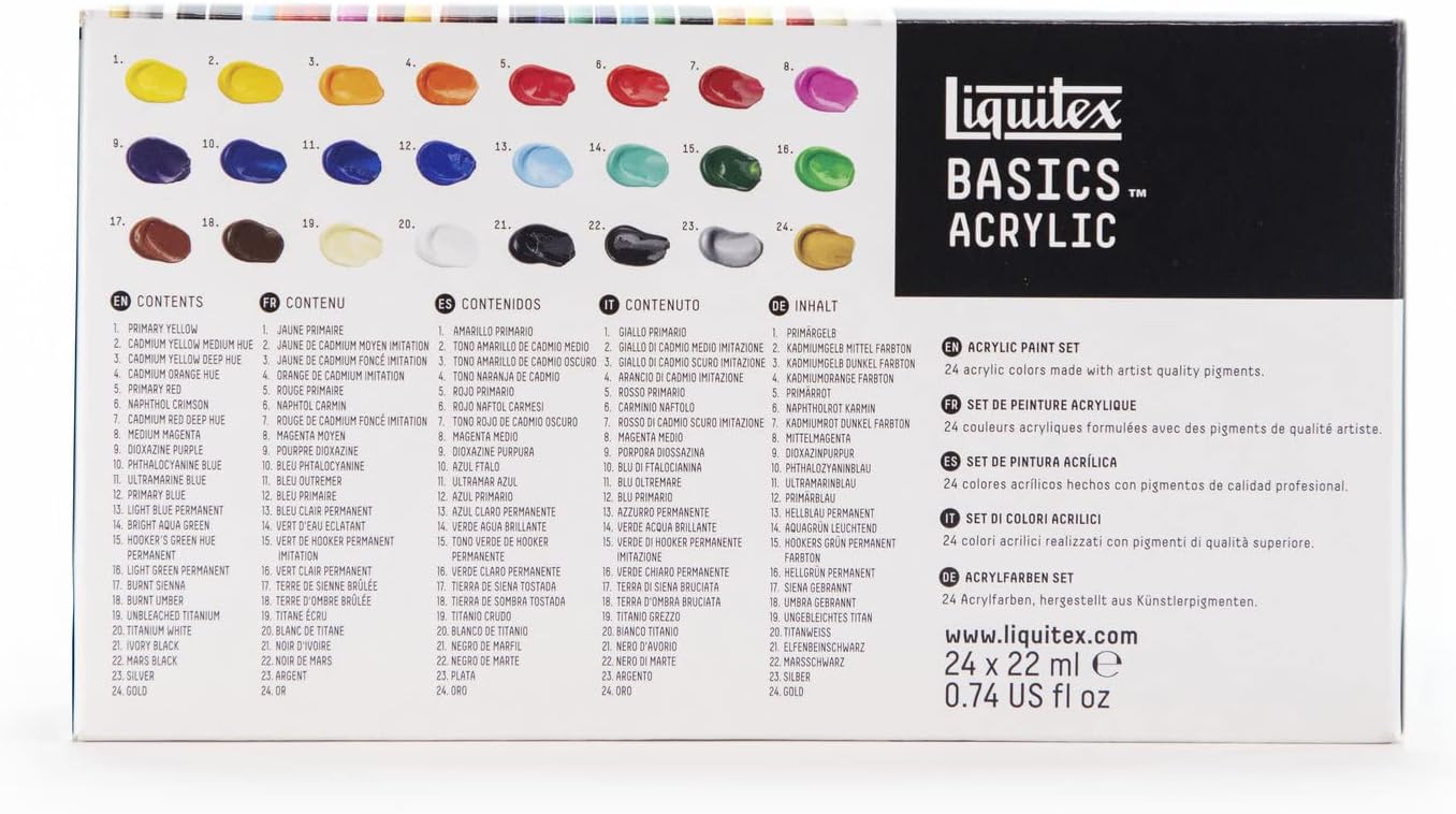 Liquitex Acrylic Basics Set of 24 x 22 ml Colours