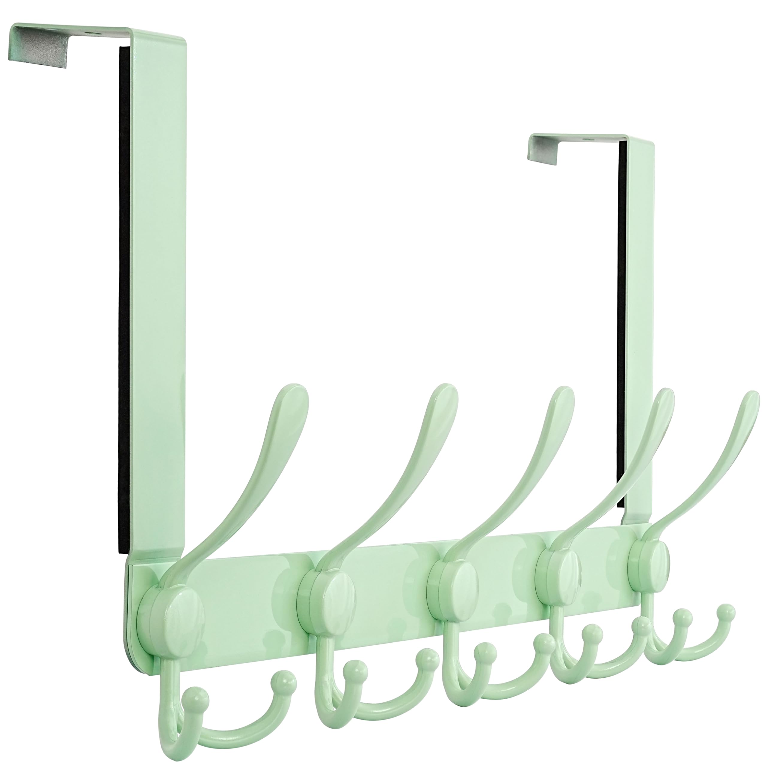 Dseap Over The Door Hook Hanger - Fits 35mm to 45mm Doors | 5 Tri Hooks Heavy Duty Towel/Coat Rack | Door Organizer for Clothes, Jackets, Hats, Towels, Green