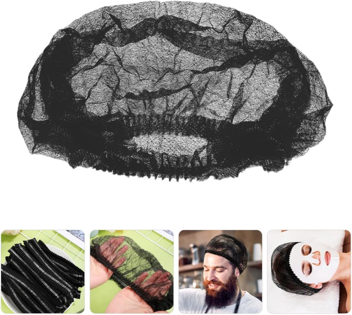 GLEAVI 200pcs Disposable Hair Caps Black 18 Inch Non-woven Fabric Bouffant Caps with Adjustable Band for Food Service and Workshops, Secure Hold Hair Coverings