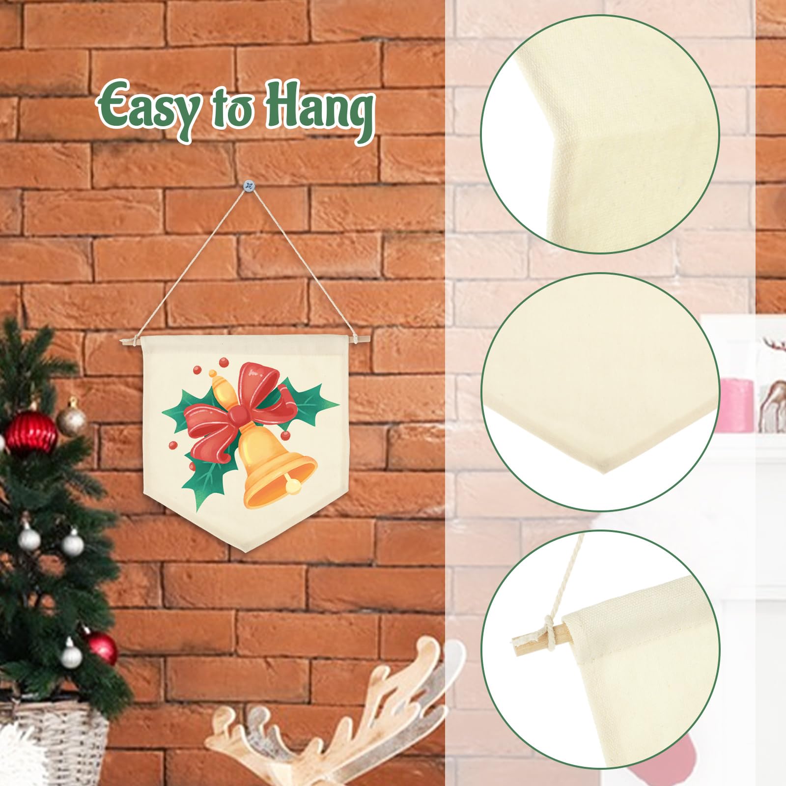10 stuks canvas banners, wit beige blanco canvas met houten deuvel