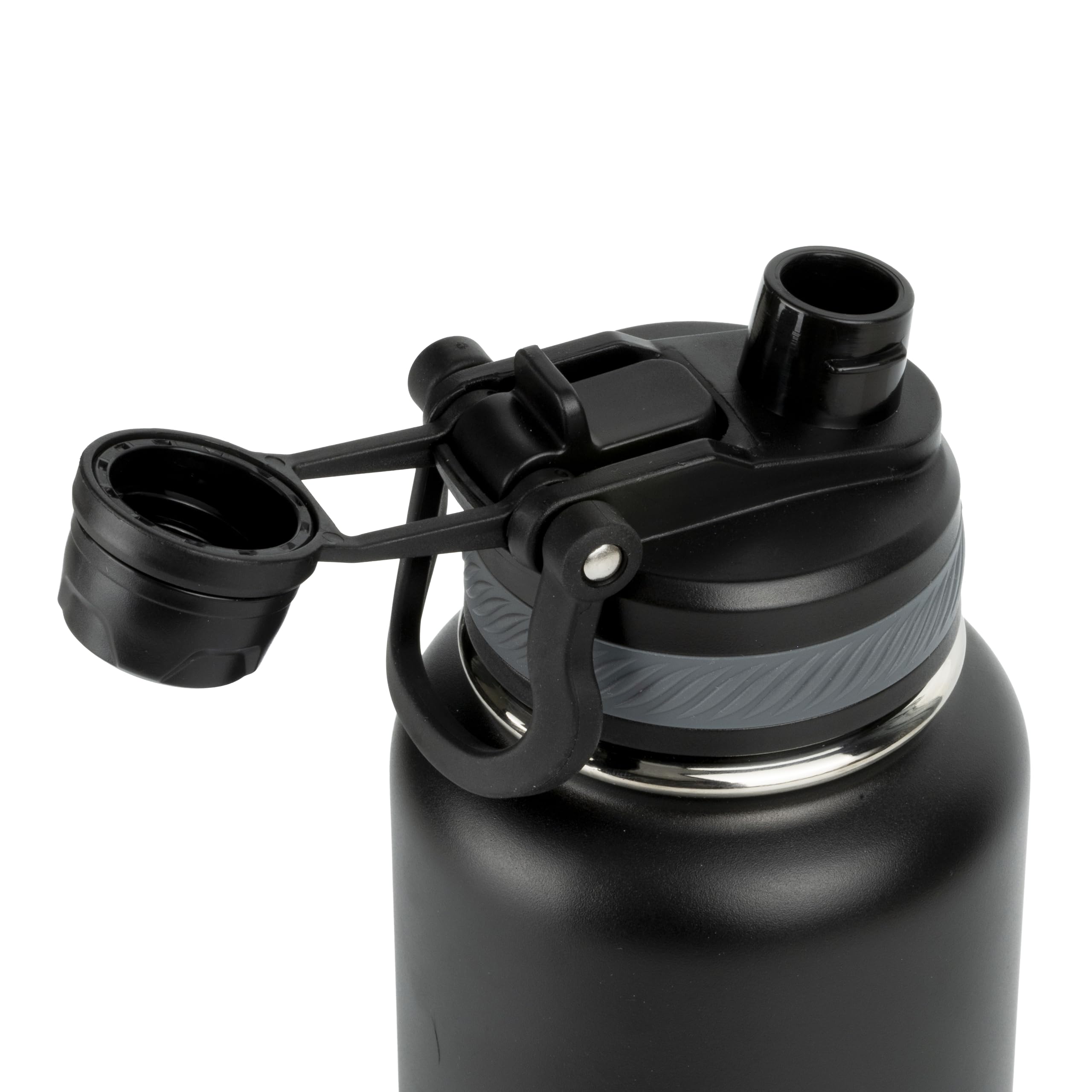 1L Edelstahl Thermoflasche, Doppelwandig Vakuumisoliert, Trinkflasche mit Schraubverschluss und Strohhalm, Schwarz/Weiß, für Outdoor und Alltag