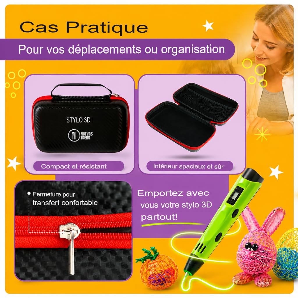 Stylo 3D de précision | Kit Complet avec 45 m de Filament PLA (15 Couleurs) et 3 Couleurs Fluorescentes | Vitesse réglable | Outil pour travaux manuels et réparations