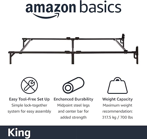 Miniatura 3 de Amazon Basics Base de cama de metal (requiere somier), base de 9 patas para somier y colchón, tamaño King, sin herramientas, fácil montaje, color