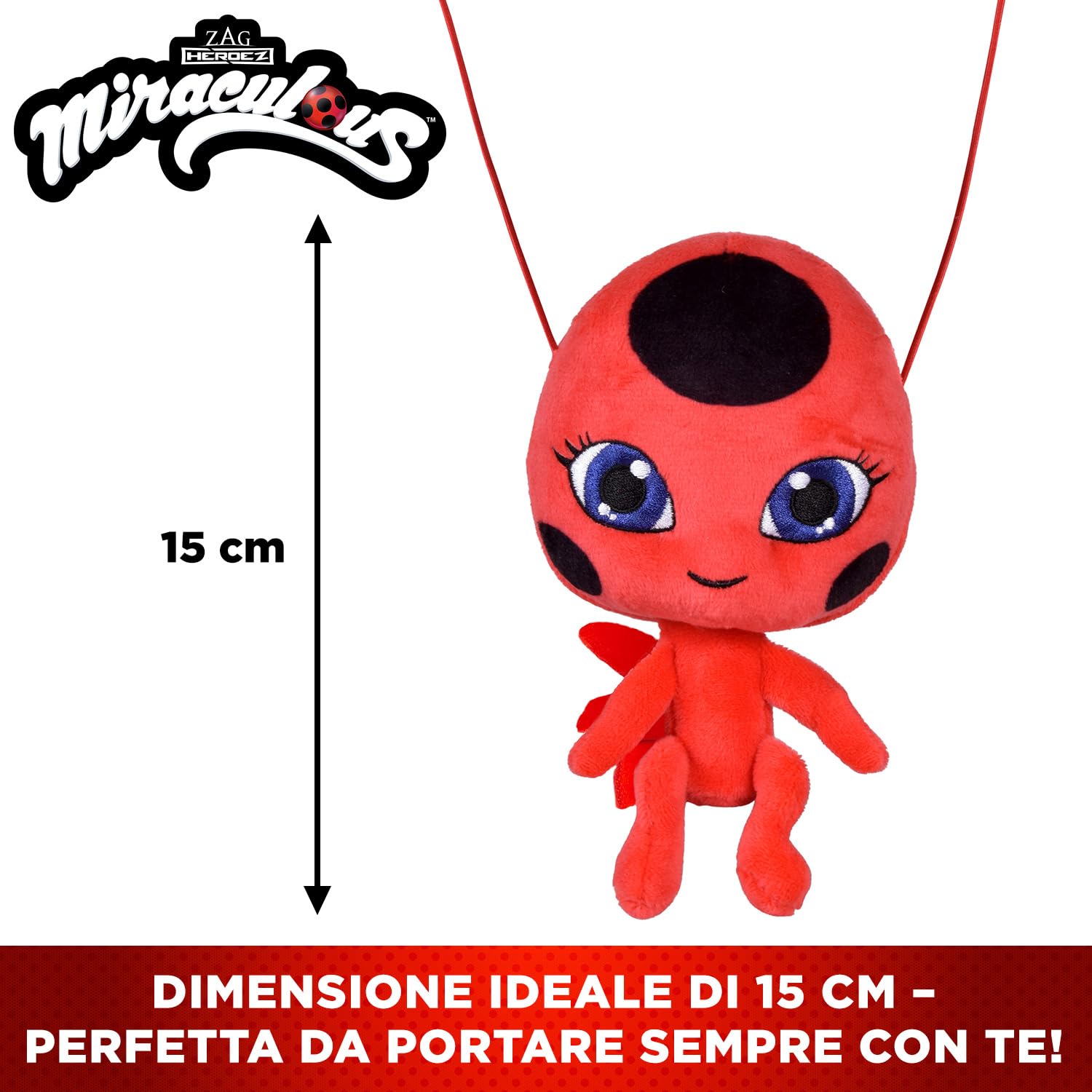 BANDAI - Miraculous - Dolcissimo peluche da 15 cm - Tikki - Licenza Ufficiale Miraculous - Peluche Coccinella Tikki - Giocattolo per bambini dai 4 anni in su - P50691