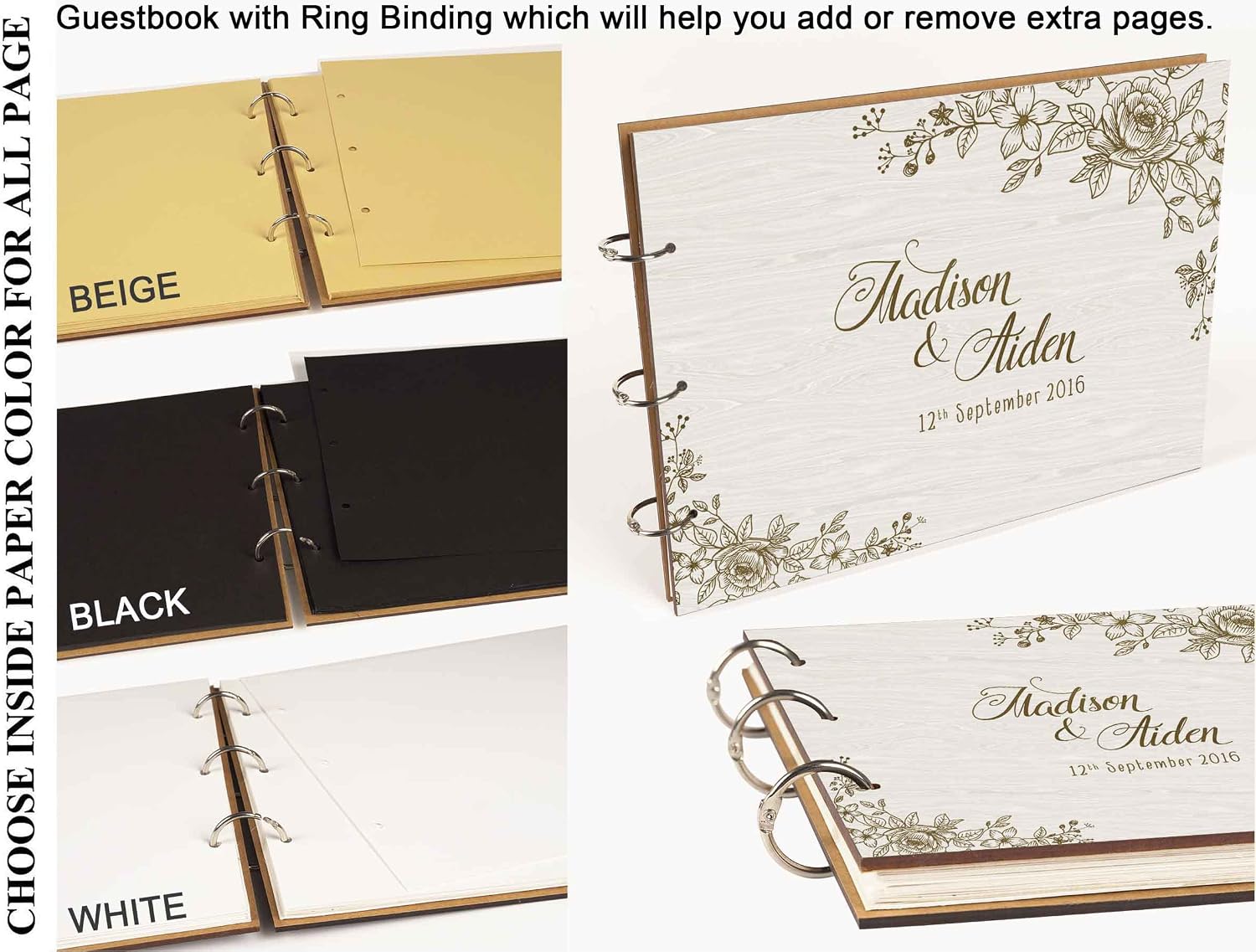 Darling Souvenir Personalized Engraved Laser Cut Wedding Guest Book Wooden Cover Sign-in Book Registry Guestbook Scrapbook-N8