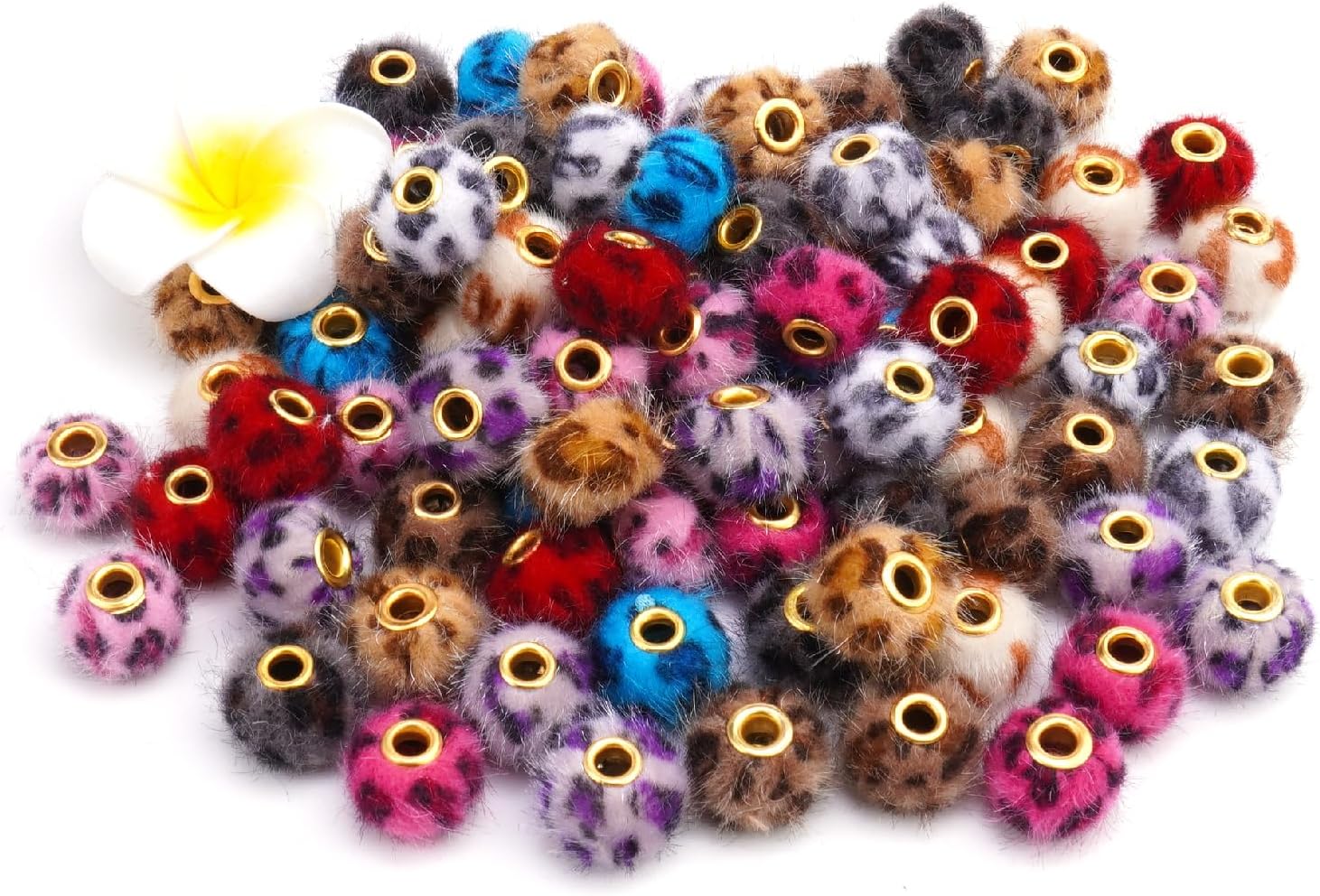 Beads for Pen 90PCS Mixed Color Soft Leopard Beads Faux Fur Poms Spacer Bulk for DIY Jewelry Key Chain Handicrafts Pens Craft Accessories(Leopard