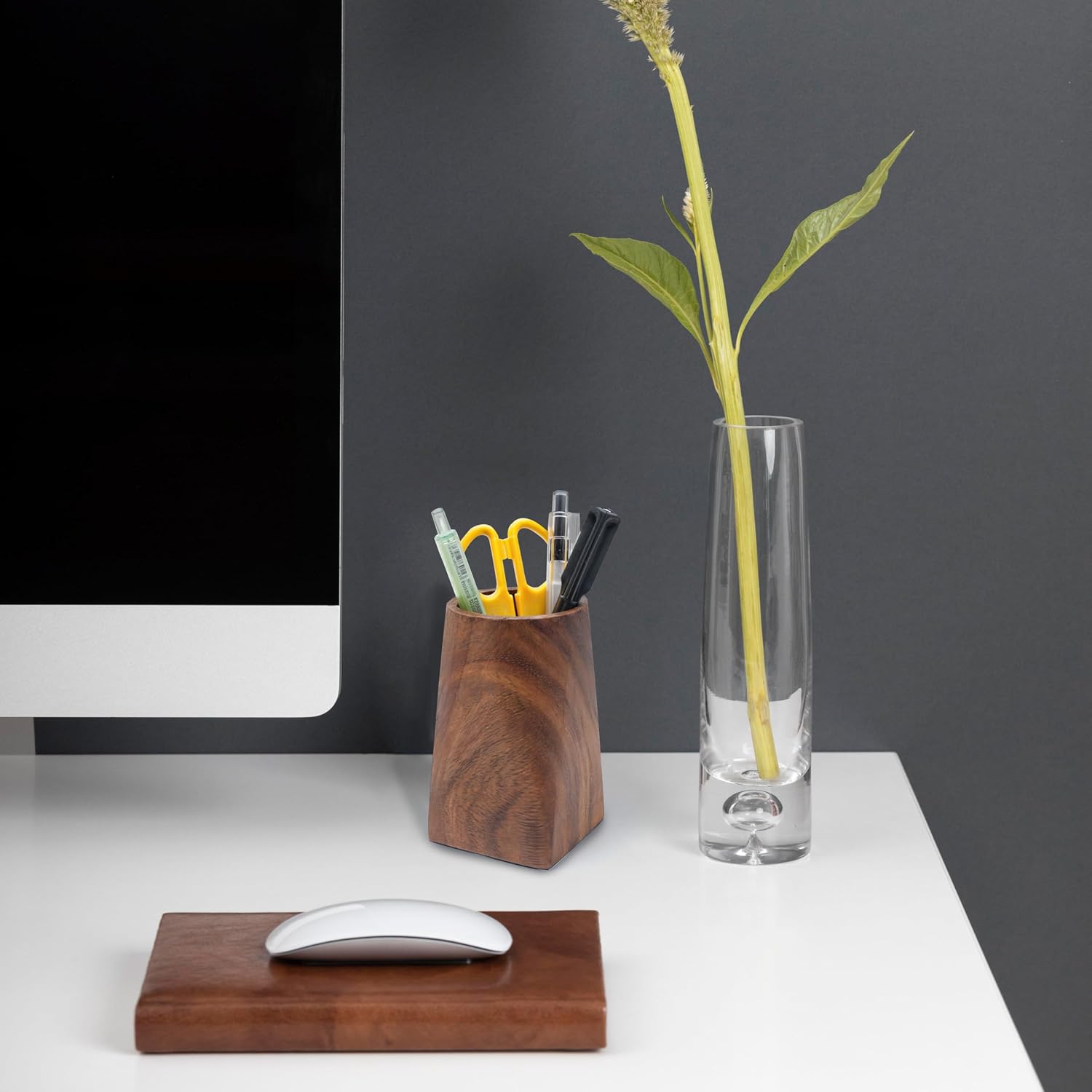 Wood Pen Holder For Desk, Pencil Cup Whole Piece Black Walnut Wooden Organizer Caddy Stand, Durable Vintage Rustic Box For Desktop Men Supplies Accessories Stationery Makeup Brushes Offices Decoration image 3