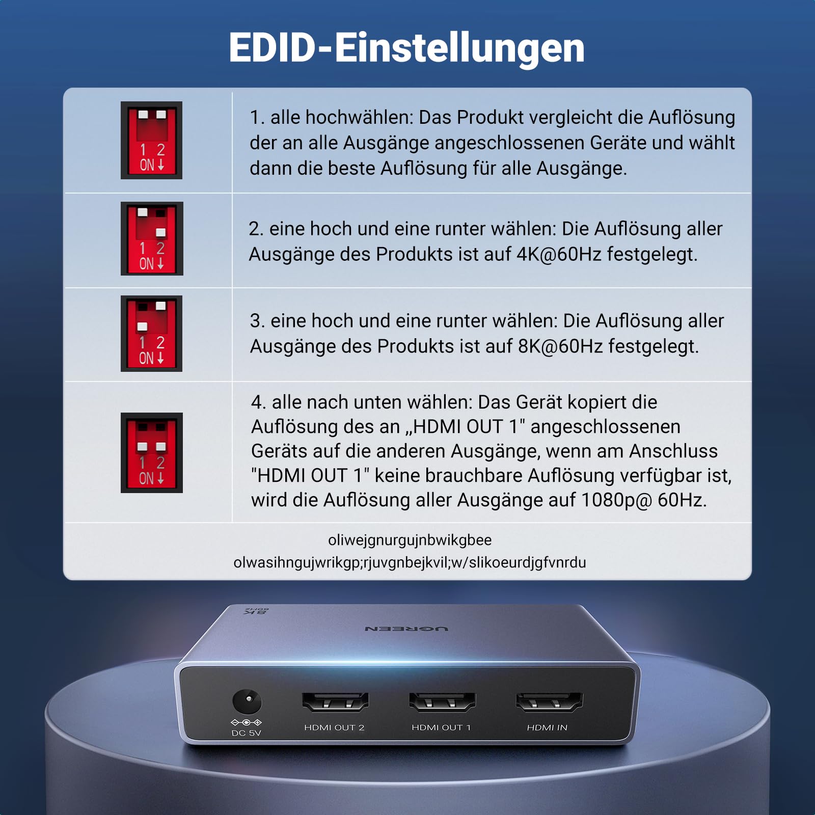 UGREEN HDMI Splitter 1 In 2 Out 8K@60Hz Dual Screen Ausgabe 3D/HDR-Bilder HDCP2.3 [Windows XP/7/8/8.1/10/11, MacOS, Linux, DVD, PS5/PS4/Xbox/Switch, TV-Betrieb getestet] Beilage 5V2A Netzadapter