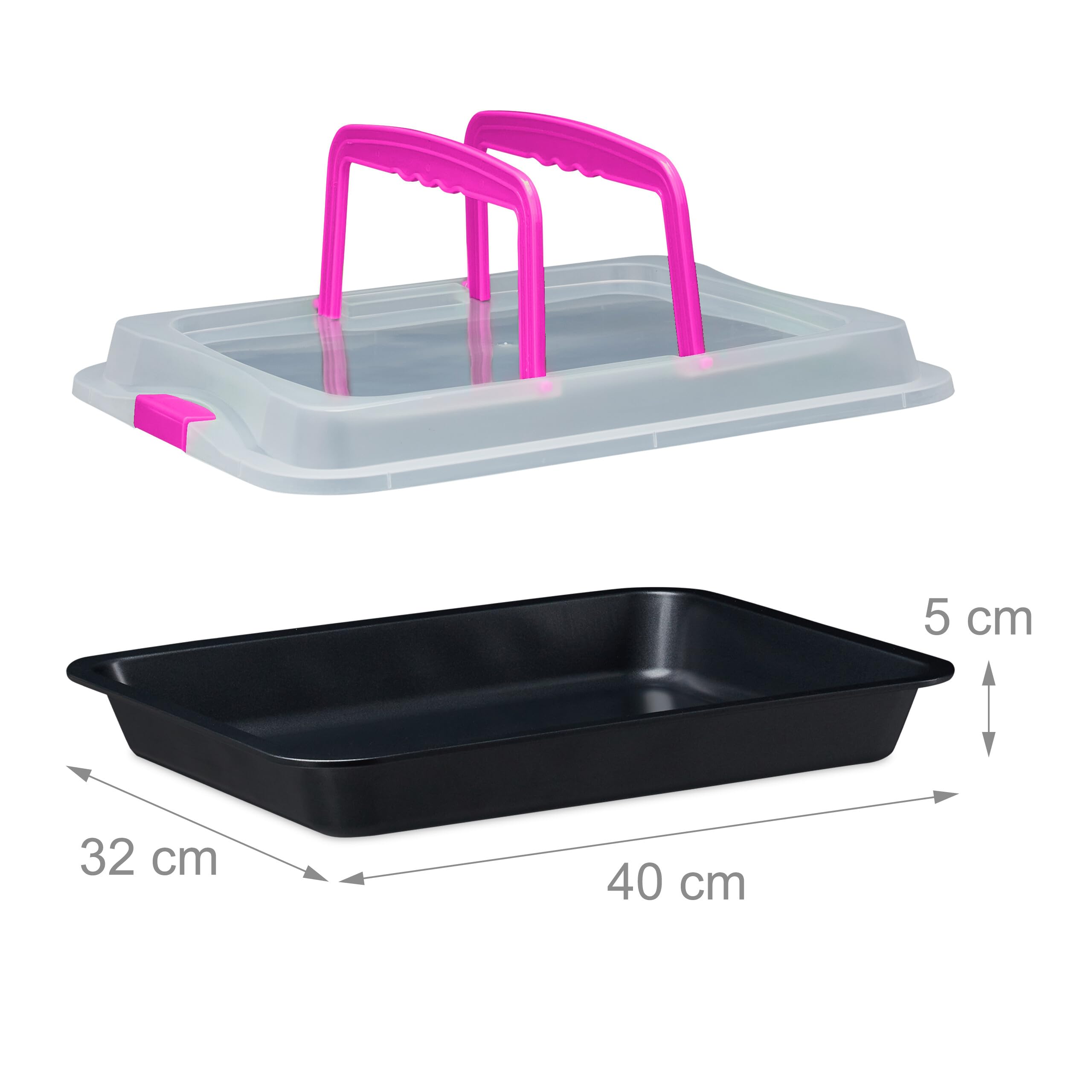 Relaxdays Teglia con Coperchio, Pirofila Rettangolare, Casseruola Portatorte con Manici, 3in1, LxP 40,5 x 32,5 cm, Rosa