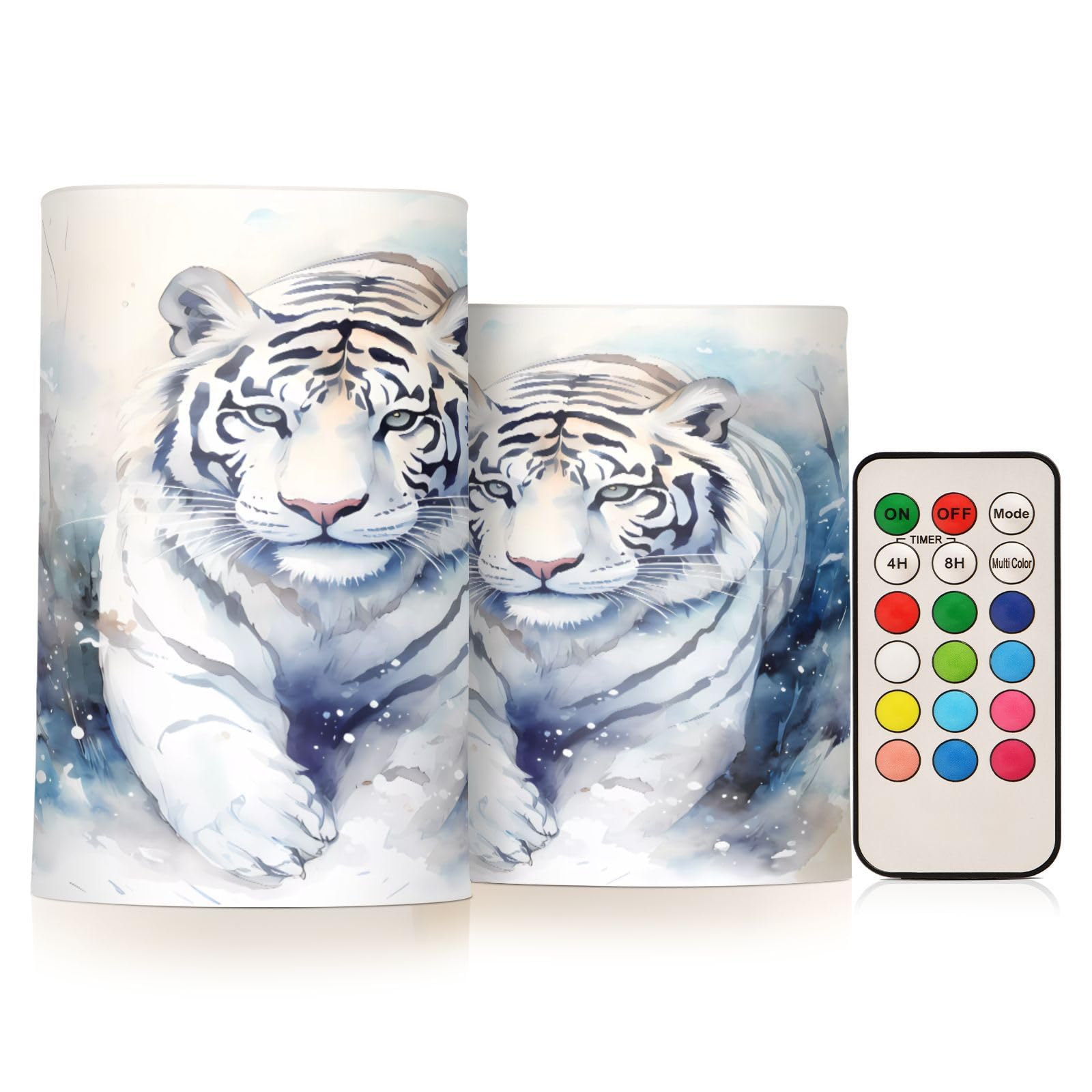 Mnsruu Flickering Flameless Candles Tiger Walk LED Candles with Remote Timer Set of 2 Battery Operated Candle Home Decoration