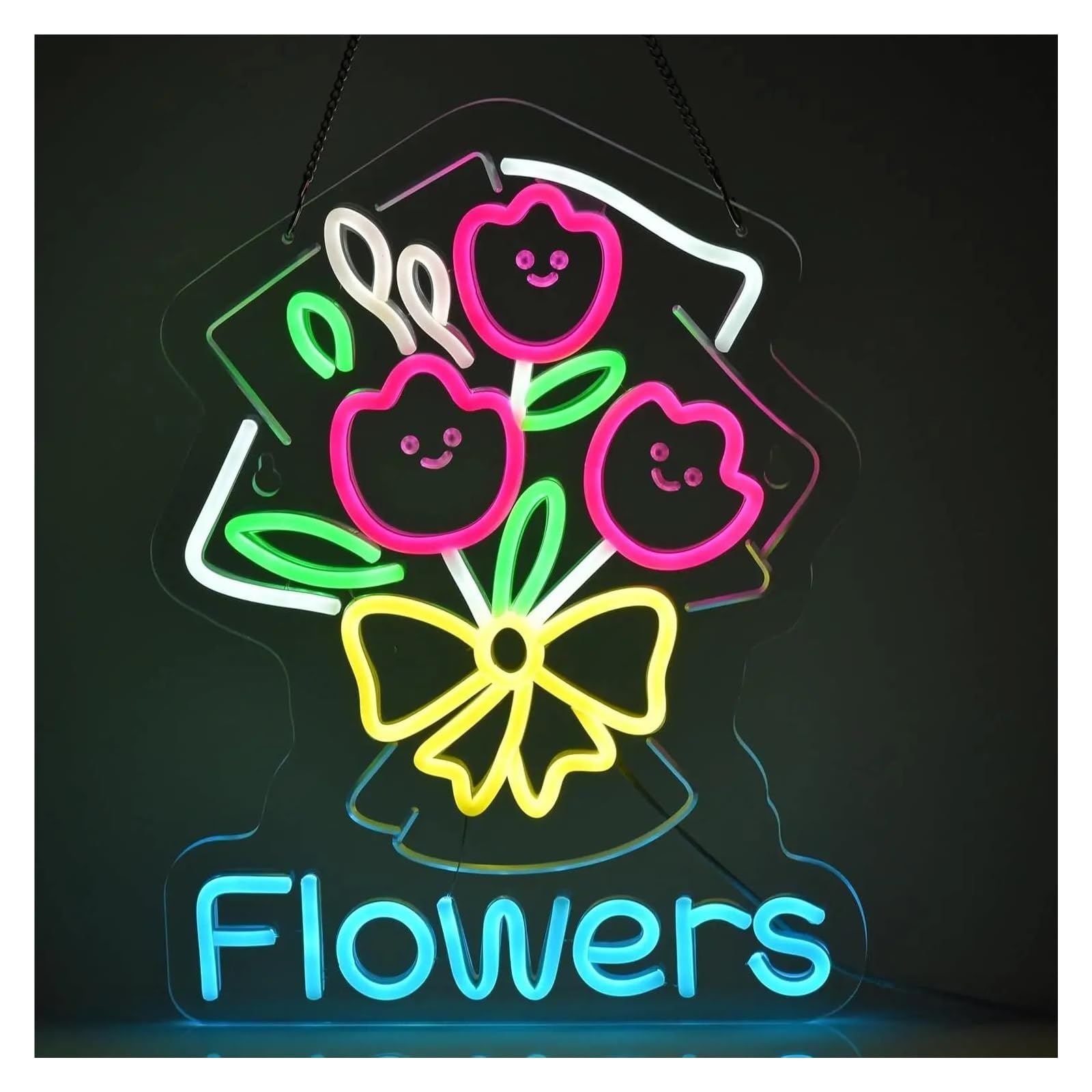 LEMST Signs Lamp Flowers Neon Sign USB for Flower Shop Bar Club Pub Restaurant Living Room Bedroom 27.3x35cm