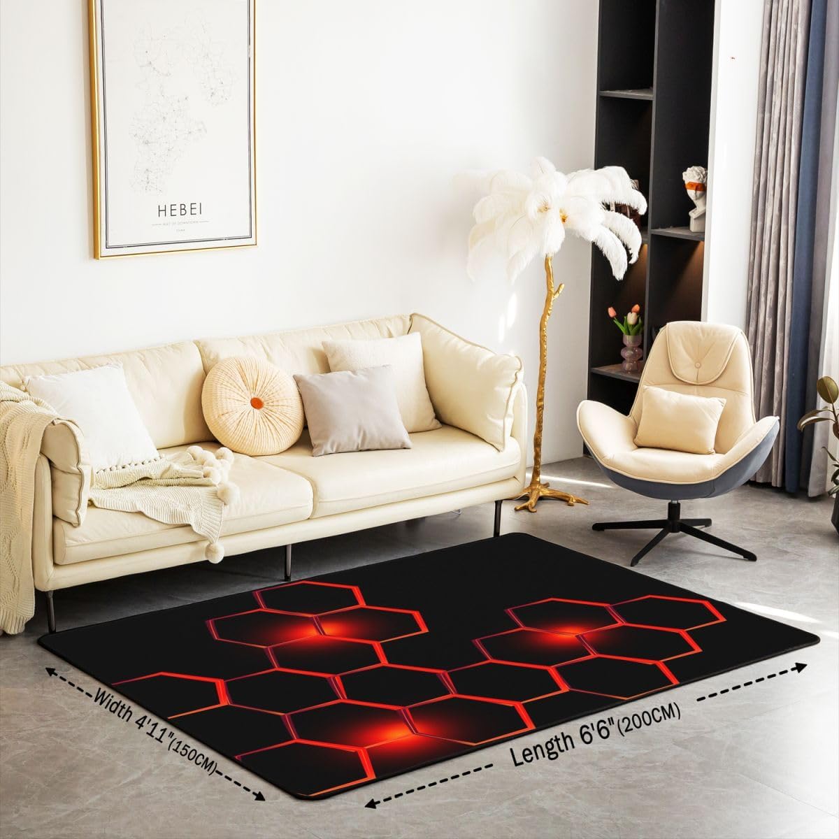 jejeloiu Honeycomb Rugs for Bedroom Living Room Modern Hexagon Theme Area Rug 5x7 Inch Decor Geometrical Indoor Floor Mat Beehive Red Black Accent Rug Bedroom