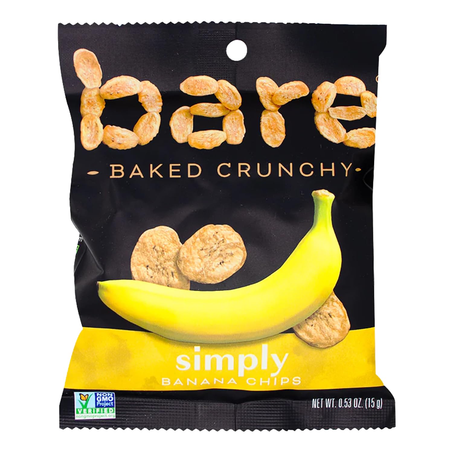 Bare Baked Crunchy Simply Banana Chips | 0.53 oz Snack Bags, 24 Count Bulk Value Pack | Gluten Free, Vegan, Made with Simple Ingredients | Naturally Sweet, Crunchy On-the-Go Snack