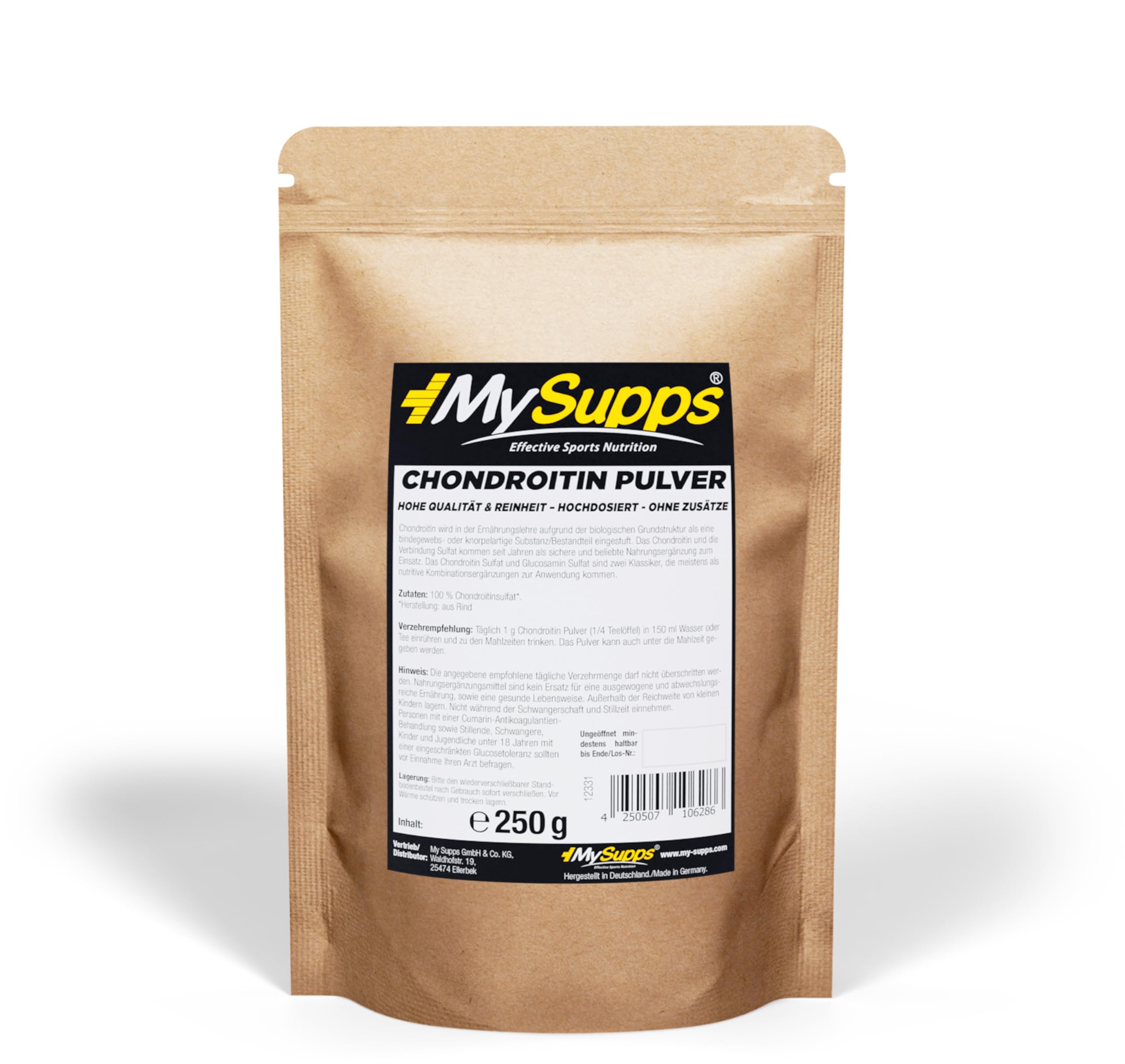My Supps Chondroitin-Pulver 250g – 100 % reines & ultrafeines Chondroitin-Sulfat in Premiumqualität – hochdosiert & ohne Zusatzstoffe – frei von Zucker, Laktose & Farbstoffen, Made in Germany