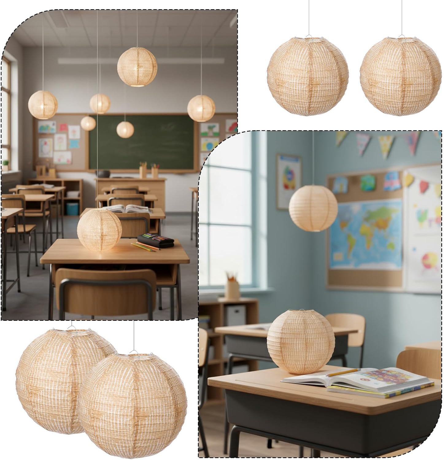 12 Pack Print Burlap Paper Lanterns Round Chinese Paper Lantern Burlap Hanging Papers Lanterns Decorative Farmhouse Classroom Decor for Baby Shower Rustic Vintage Wedding Classroom Birthday(8 Inch) - Image 5