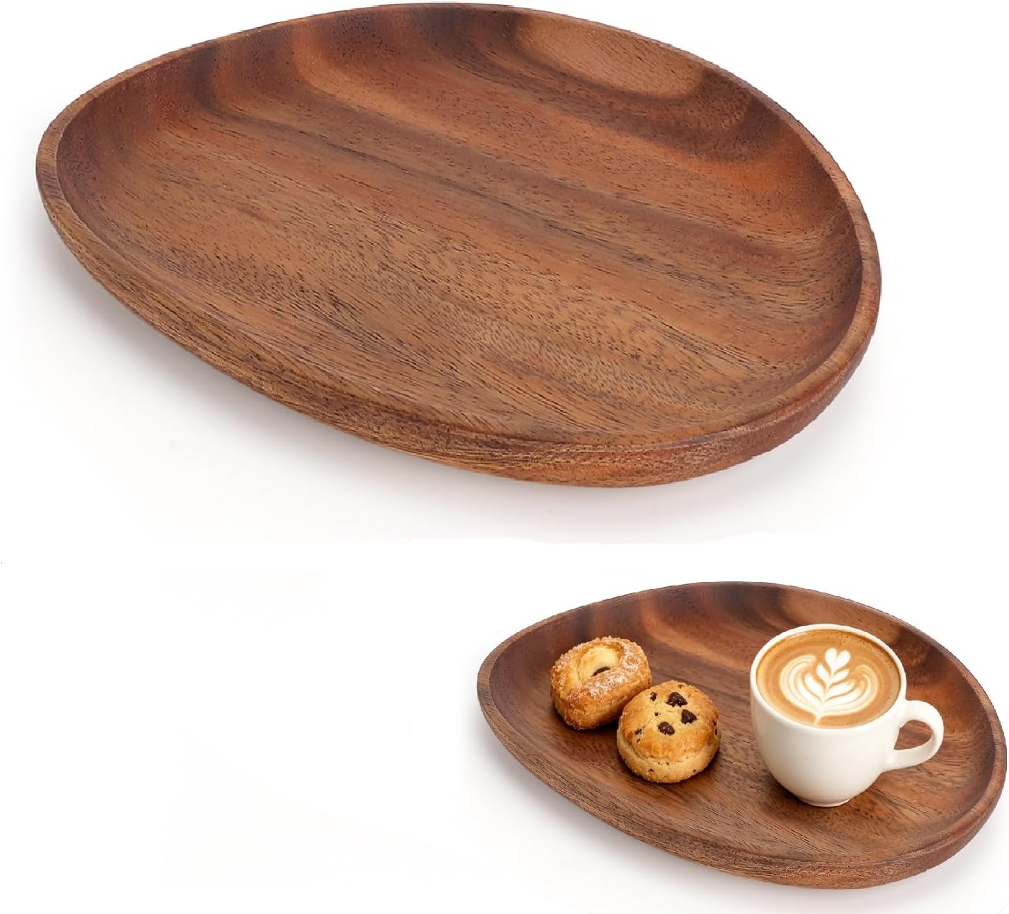Drewniana taca owalna 26 x 21 x 2 cm drewniana taca dekoracyjna mała taca jako taca kuchenna taca śniadaniowa i taca na świece do kuchni, dekoracja do domu, hotelu, restauracji