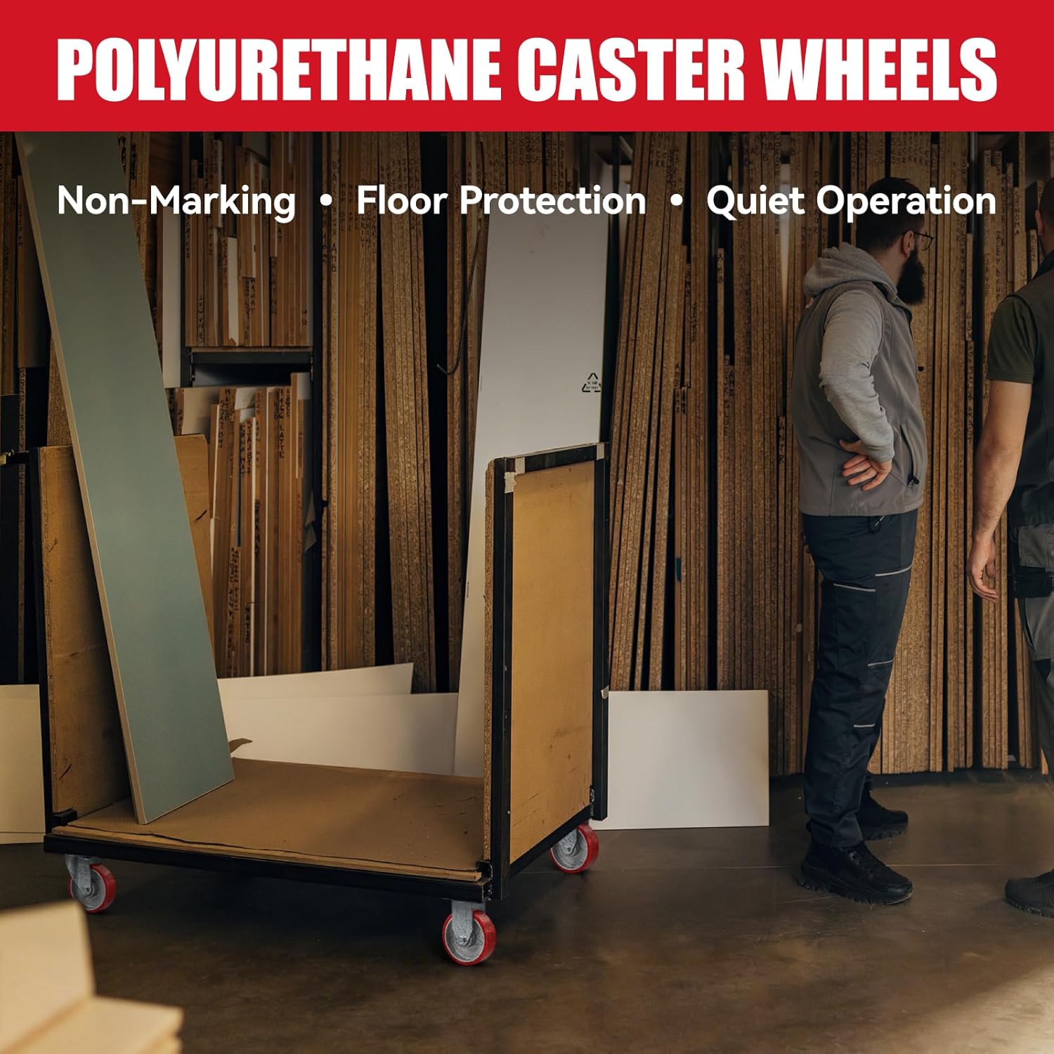 3" Industrial Heavy Duty Casters Set of 4, Polyurethane on Cast Iron Caster Wheels, 2 Swivel & 2 Brake, 1400 lbs Capacity, for Cart, Workbench, Toolbox, Equipment