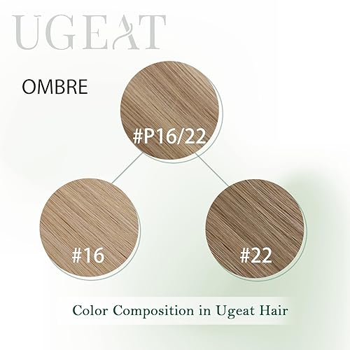 Miniatura 6 de Ugeat Extensiones de cabello humano real de 22 pulgadas para coser, para mujer, rubio ceniza oscuro, reflejos rubio dorado, invisibles, doble trama,