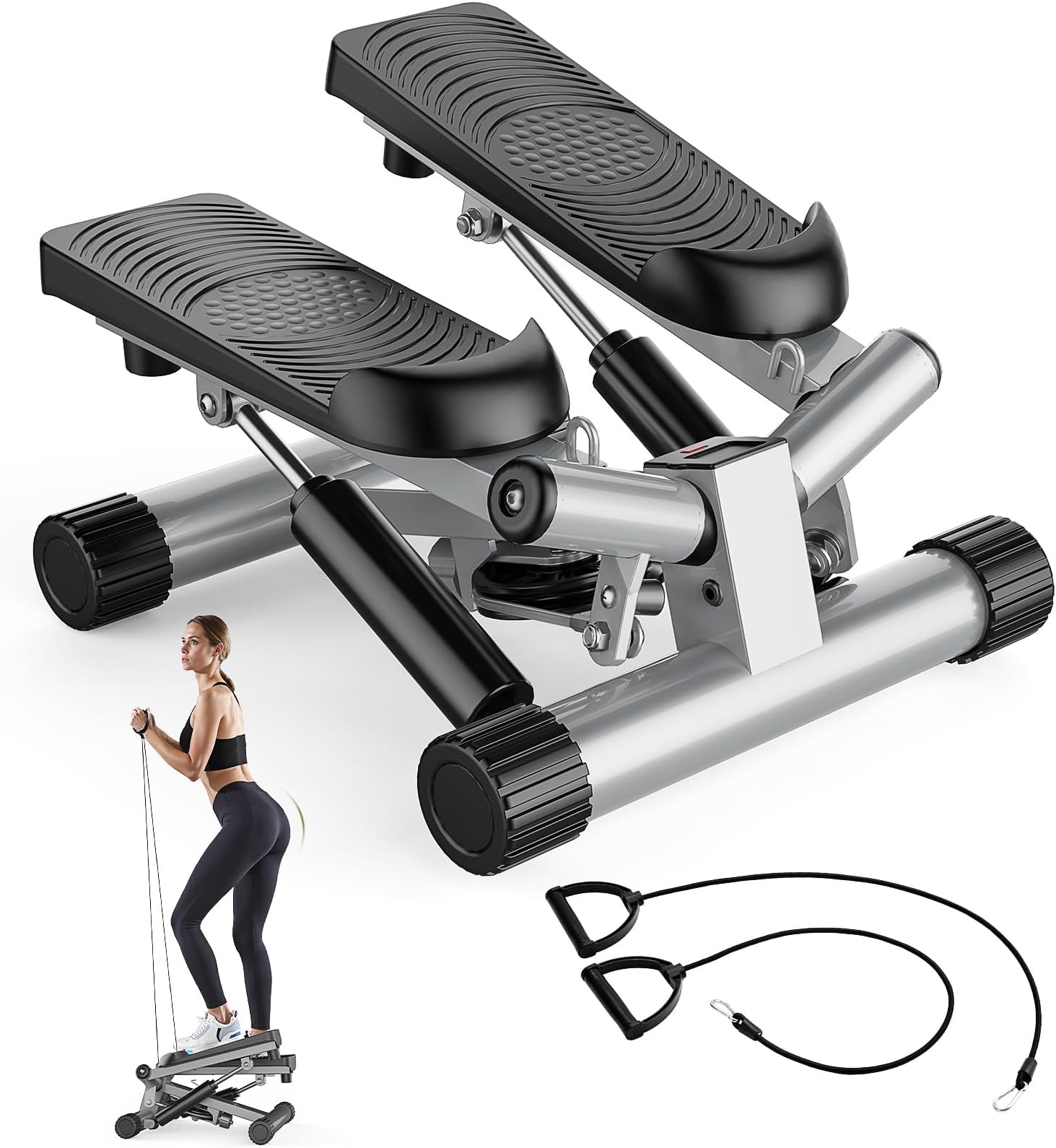 Sweetcrispy Mini Stair Steppers with Resistance Bands for Exercise at Home, Portable Exercise Twist Stepper Machine for Full Body Workout, 300LBS Capacity