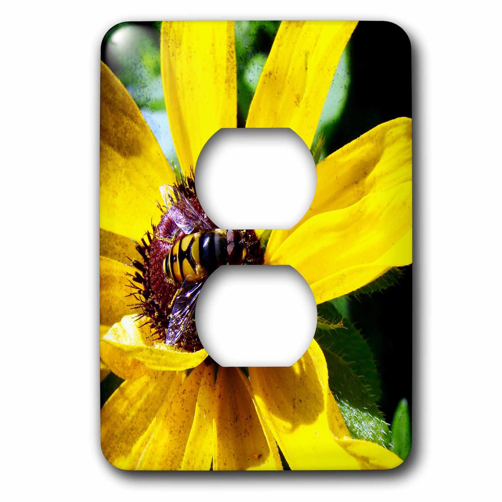 Abeille et fleur jaune plaque pour 2 prises de courant multicolore 3Drose