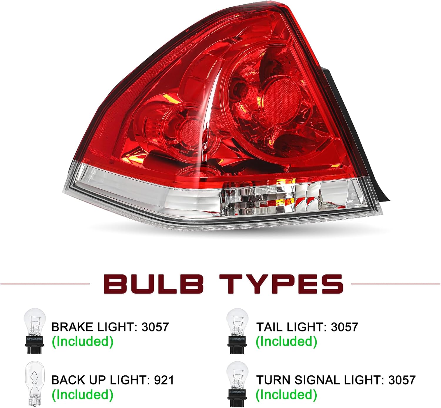 JSBOYAT Halogen Tail Light Fits for 2006-2013 Chevy Impala Outer Rear Light w/Bulbs Taillight Assembly OE Direct Replacement Brake Tail Lamp Left Driver Side 25971597 GM2800193 LH