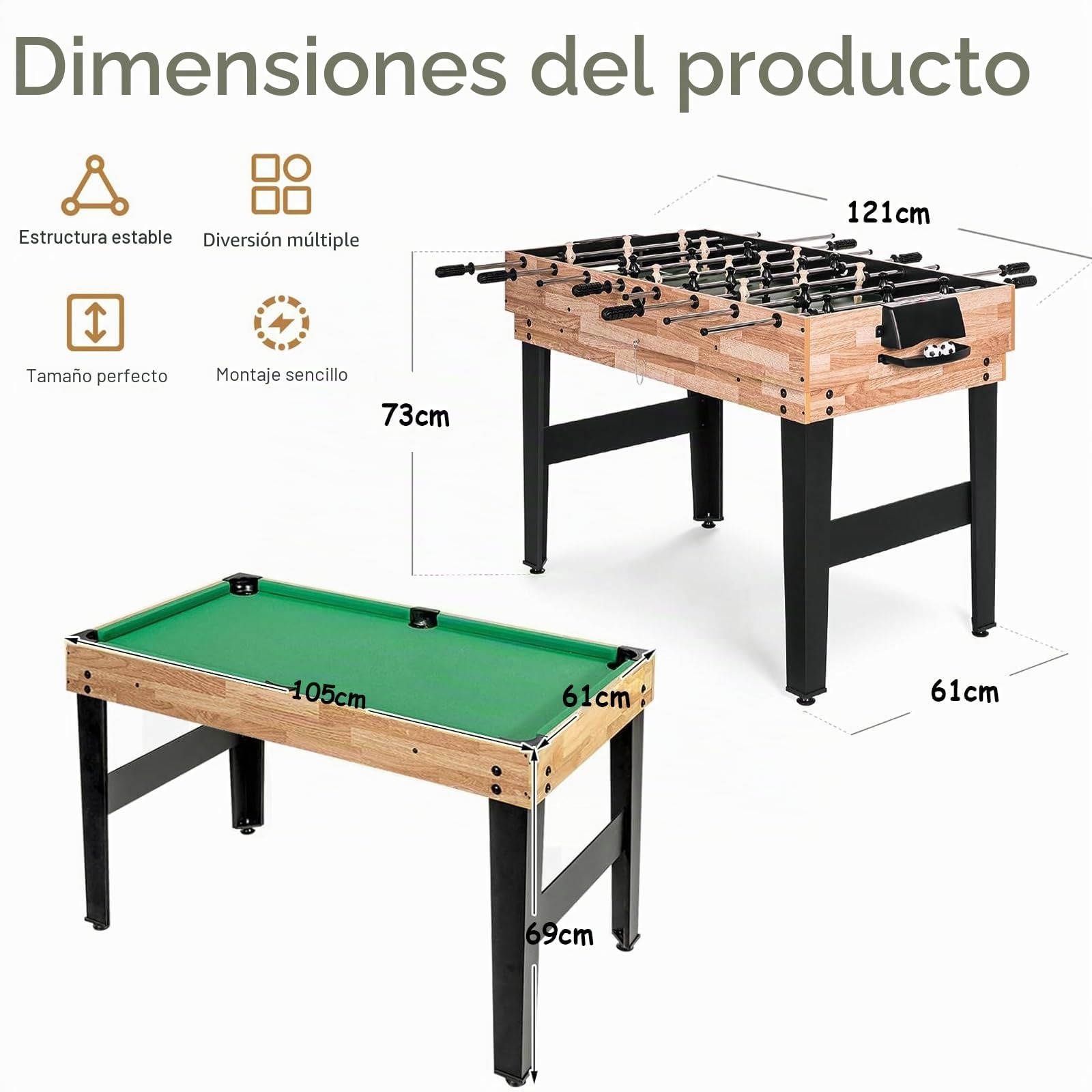 Mesa de Multijuegos 4 en 1, Mesa de Futbolín con Billar, Air Hockey y Tenis de Mesa para Sala de Juegos, Bares, Noche Familiar, Juego de Arcade Combinado con Accesorios