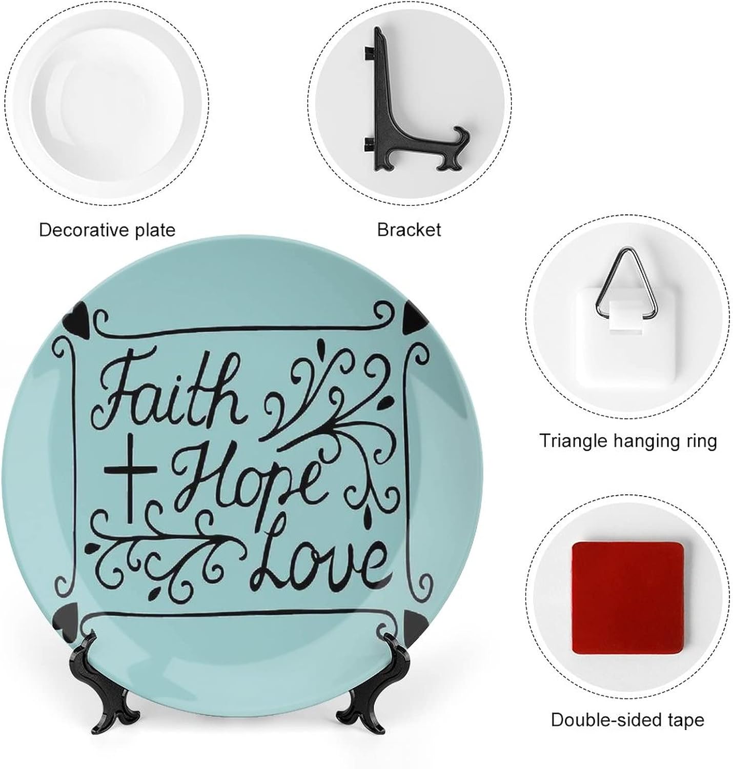 XISUNYA 10 Inch Decorative Plate, Hope Dinner Plate, Hand Lettering Spiritual Faith Hope Love Quote Print Ceramic Wall Hanging for Home Office Party Dinner Table Decor