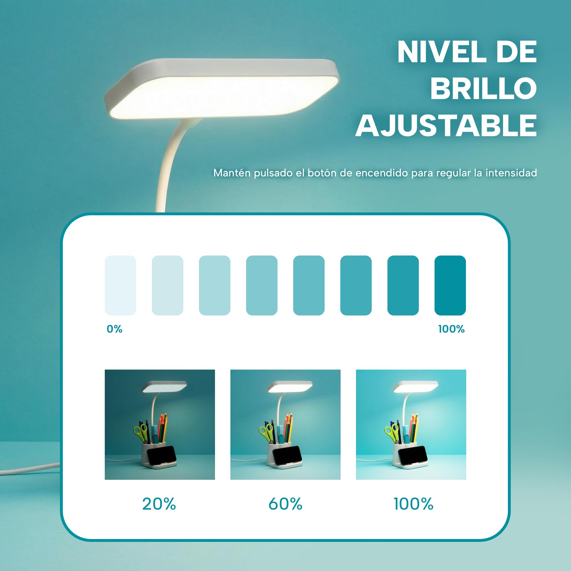 Flexo LED de Escritorio Antifatiga Ocular – Lámpara con 3 Modos de Luz y 8 Niveles de Brillo Regulable, Plegable con Cuello de Cisne 360° para Estudio, Oficina y Lectura