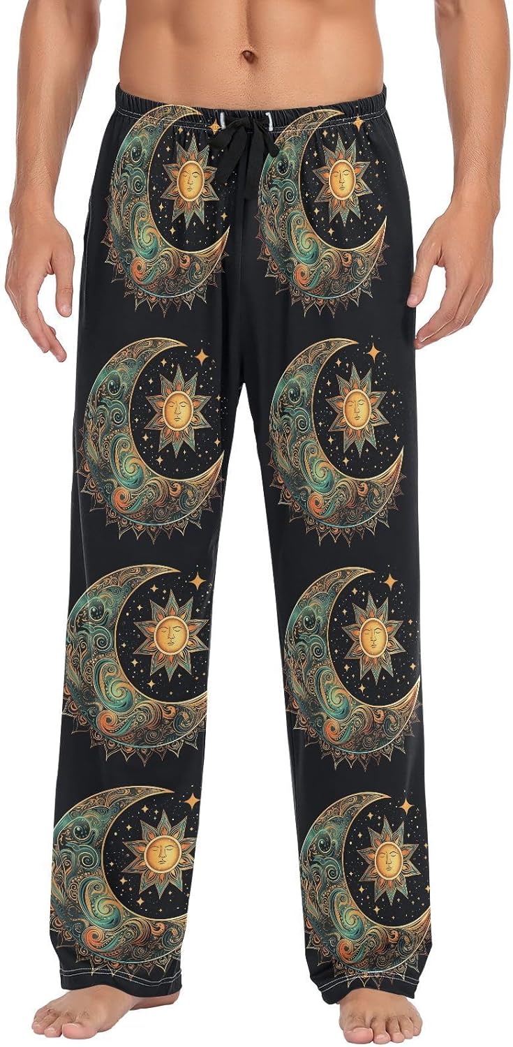 ALAZA Crescent Moon Stars Sun Men's Sleepwear Mens Pajama Pants Bottoms with Pockets, S