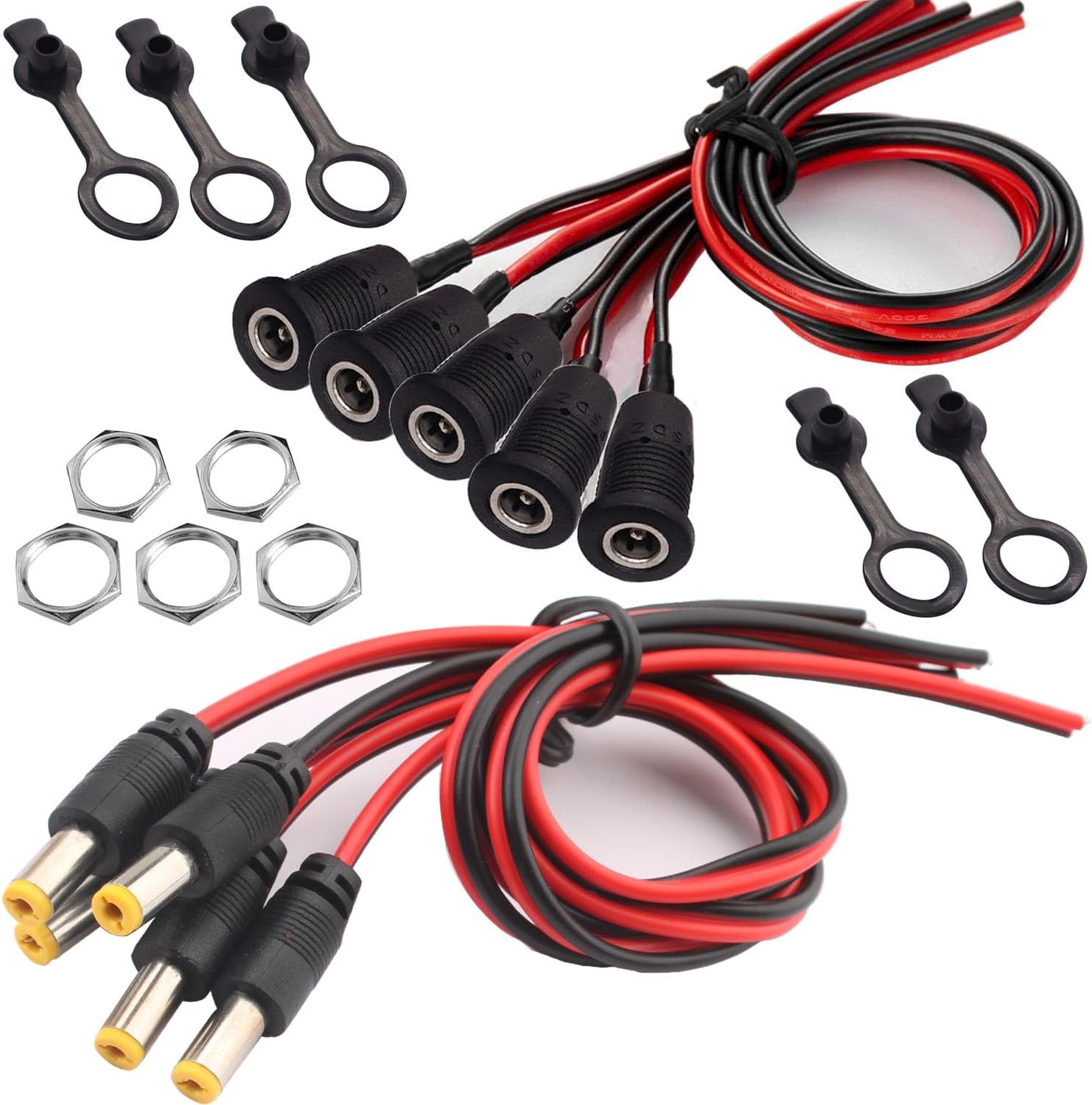 12 Pezzi Connettori DC Alimentazione 5.5 Mm X 2.1 Mm Con Spine E Coperture Impermeabili – Kit Jack Pannello Per CCTV Telecamere - 3